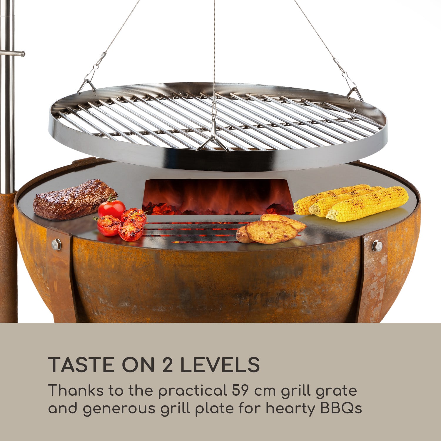 Blumfeldt Blum Fire Globe, ohnisko s grilom, Ø 60 cm, oceľ – Obrázok 2