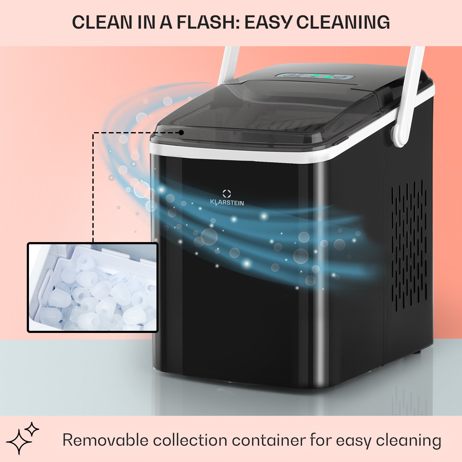 Klarstein Arctic Porter, výrobník ľadu, kužeľovité kúsky ľadu, 12 kg/24 h, nehrdzavejúca oceľ – Obrázok 4