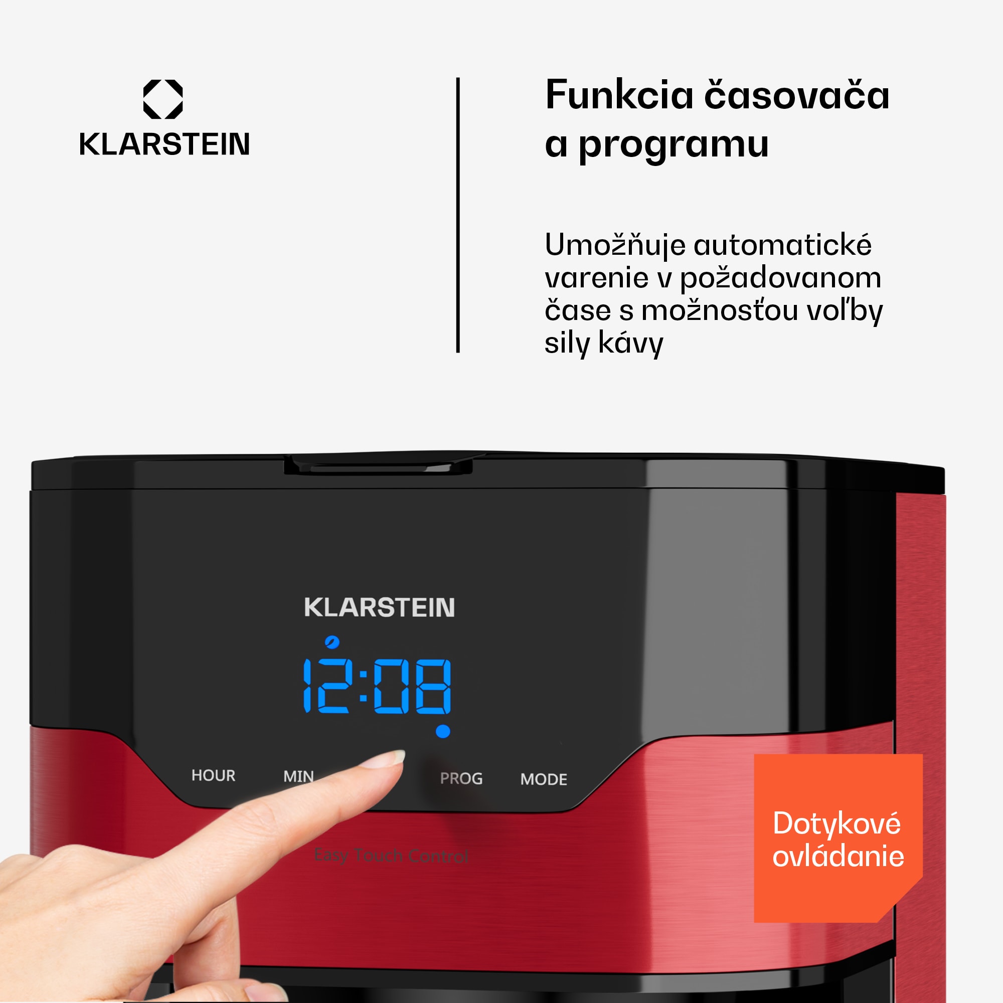 Klarstein Arabica 1.2, kávovar, 1,2 l, EasyTouch Control, strieborný/čierny – Obrázok 4