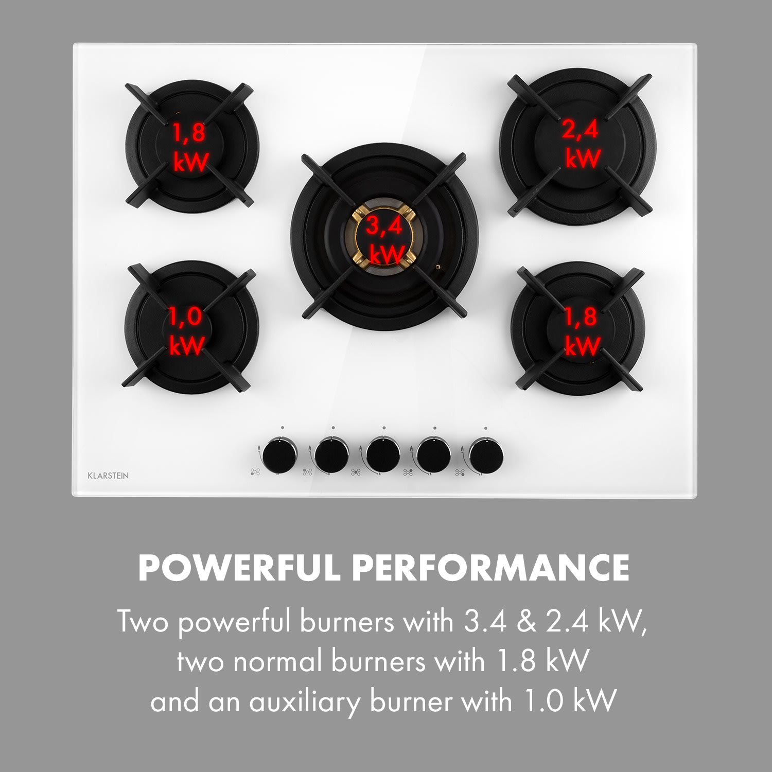 Klarstein Goldflame 5, plynová varná doska, 5 mosadzné horáky, sklokeramika – Obrázok 5