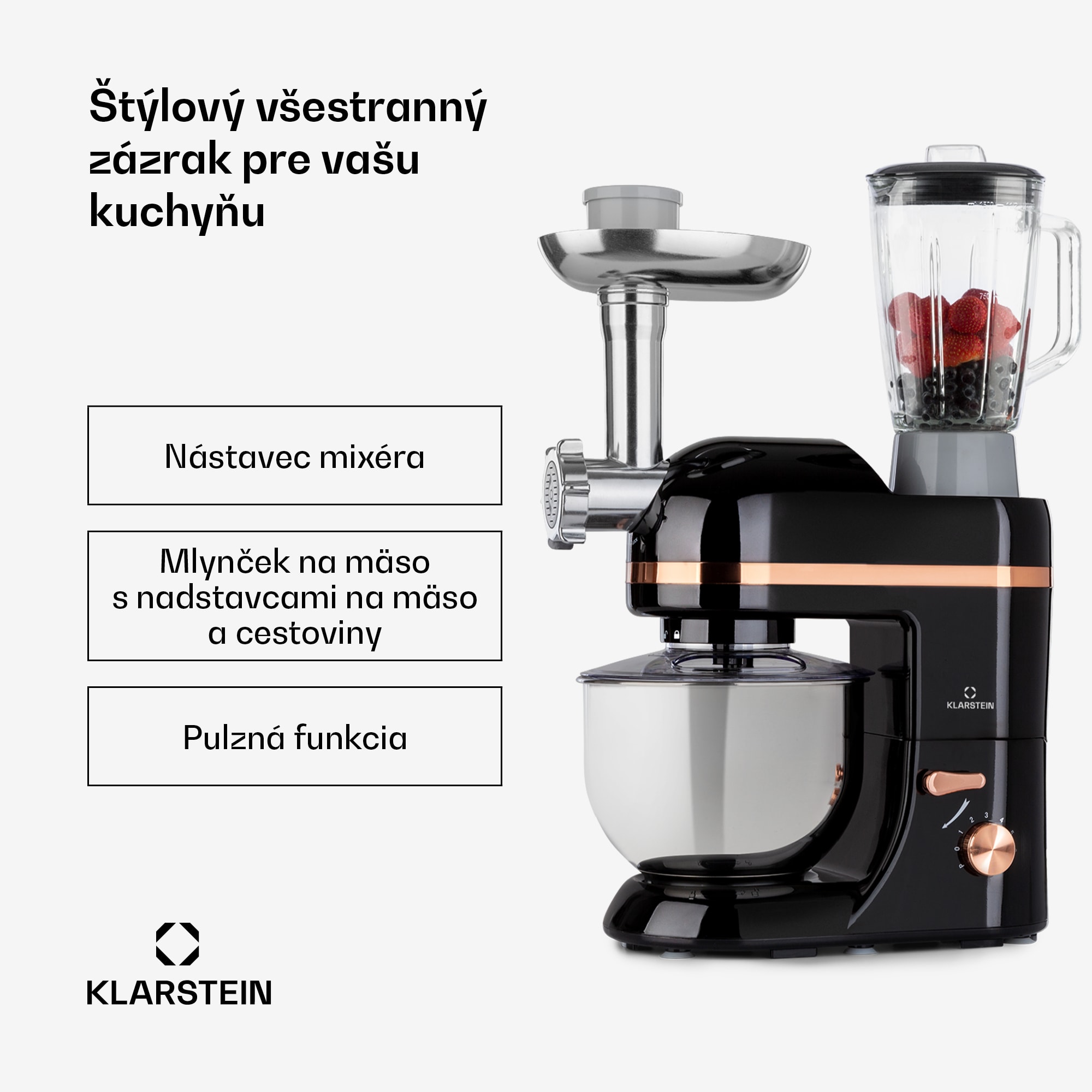 Klarstein Lucia Elegance, kuchynský robot, mixér, mlynček na mäso, 1800 W, bez BPA
