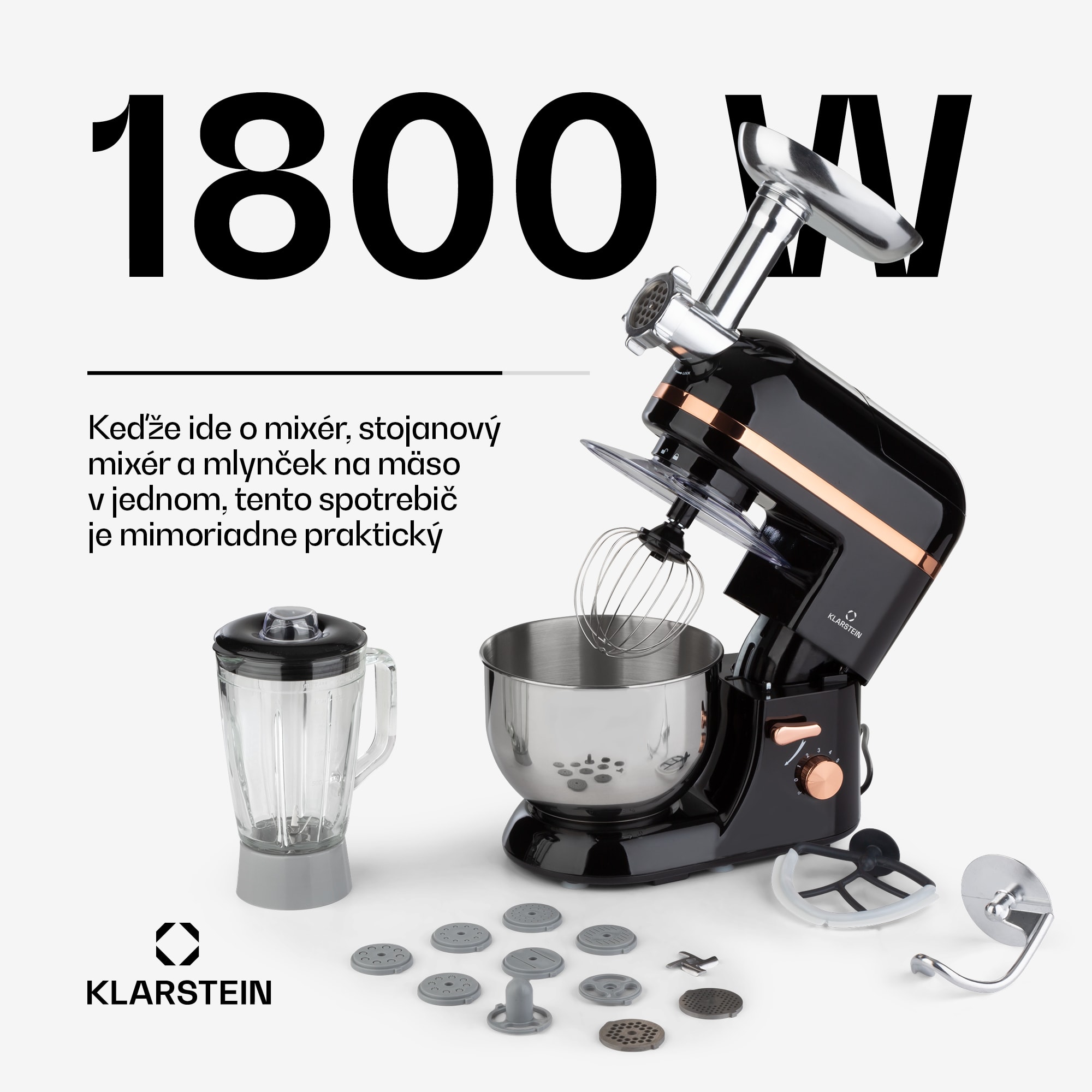 Klarstein Lucia Elegance, kuchynský robot, mixér, mlynček na mäso, 1800 W, bez BPA – Obrázok 2