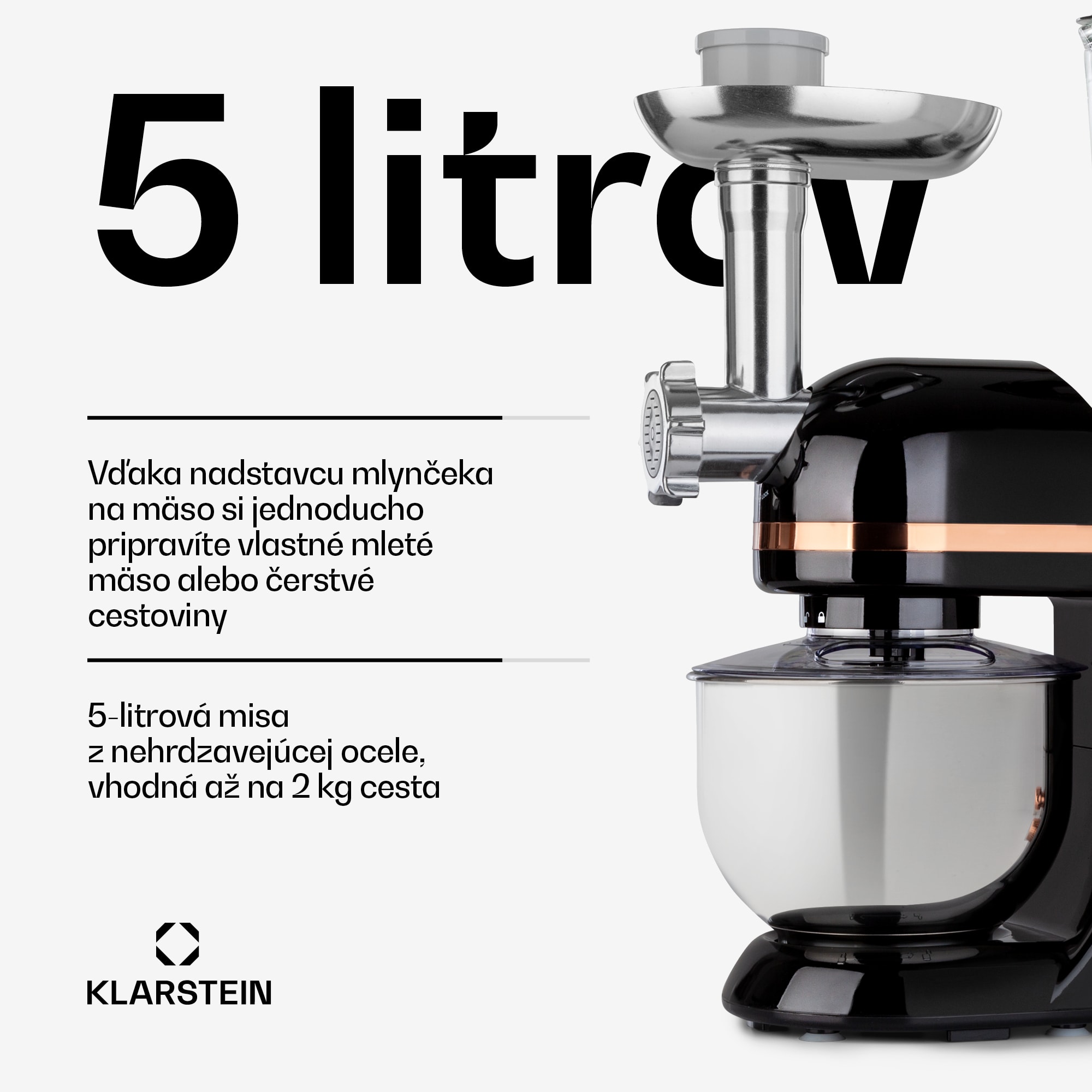 Klarstein Lucia Elegance, kuchynský robot, mixér, mlynček na mäso, 1800 W, bez BPA – Obrázok 3
