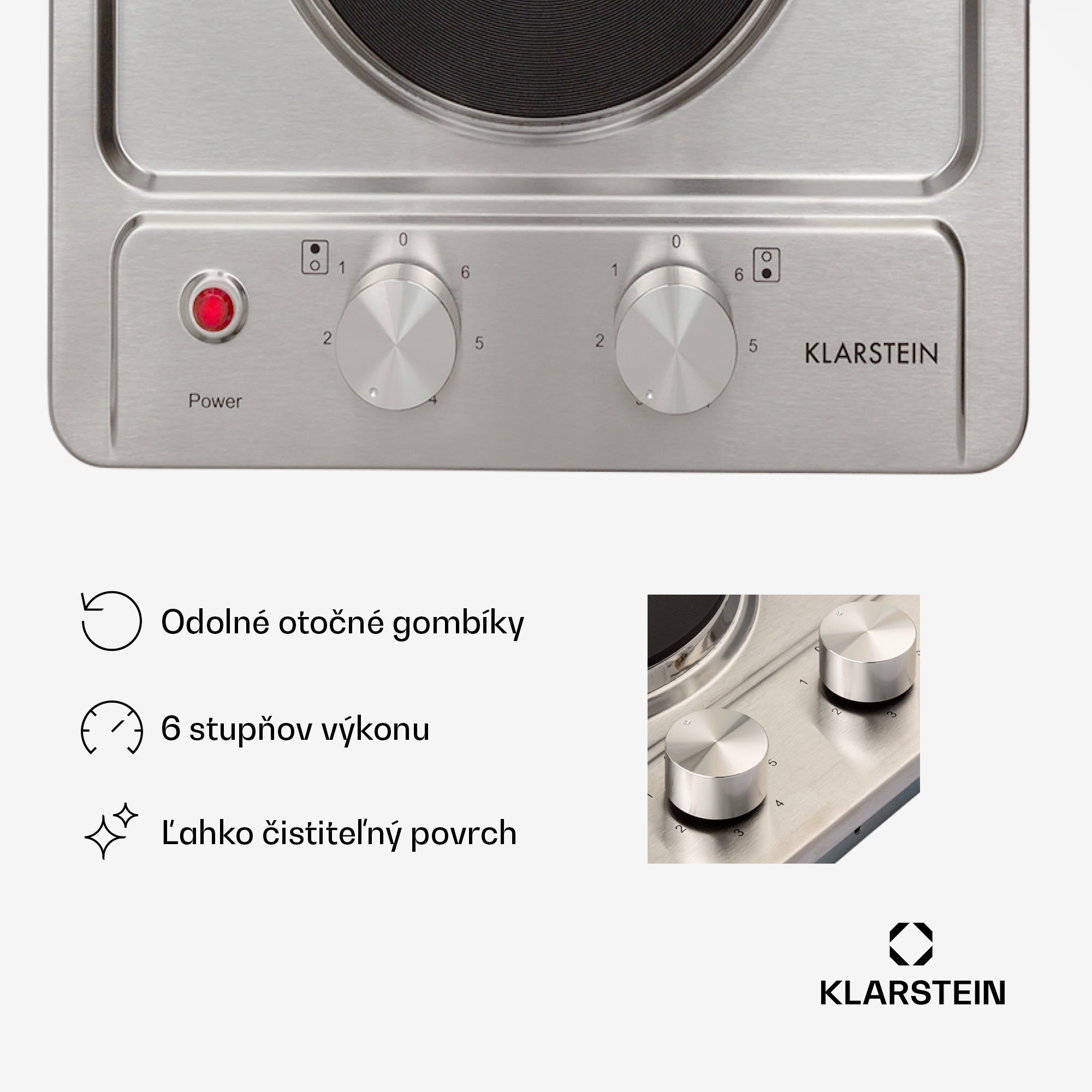 Klarstein Appetito Domino, elektrická varná doska, 3000 W, 2 platne, 6 stupňov výkonu, nehrdzavejúca oceľ – Obrázok 3