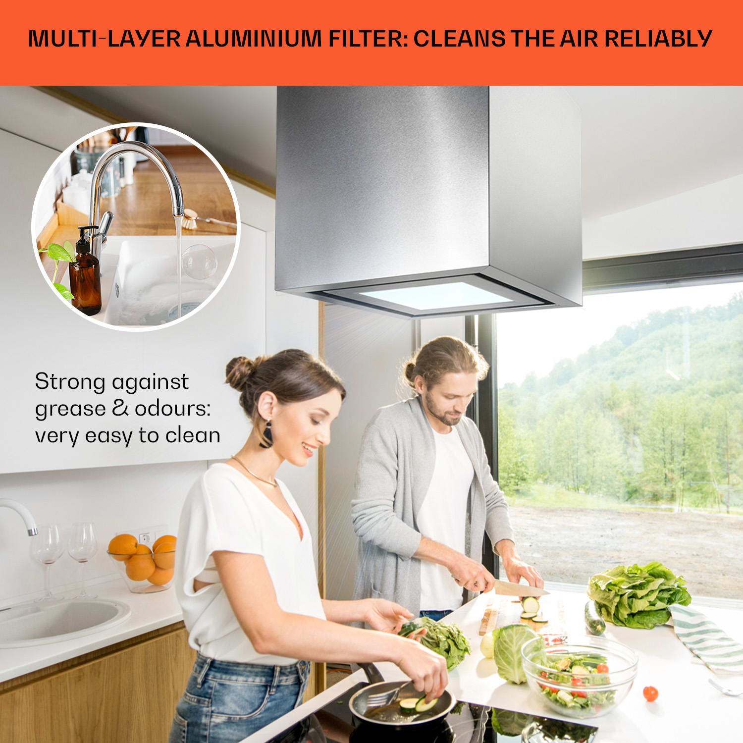 Klarstein Kronleuchter Smart, digestor, 40 cm, ostrovčekový, 595 m³/h, ovládánie cez aplikáciu, LED panel, strieborný – Obrázok 5