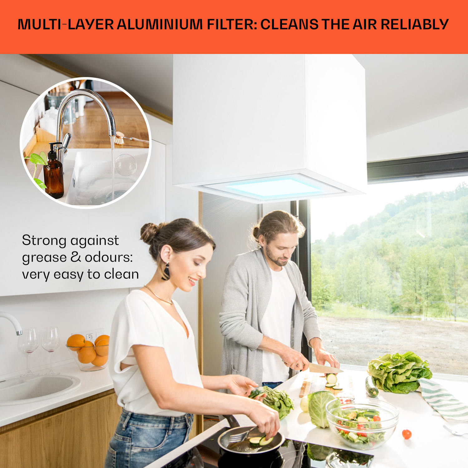 Klarstein Kronleuchter Smart, digestor, 40 cm, ostrovčekový, 595 m³/h, ovládánie cez aplikáciu, LED panel, biely – Obrázok 5