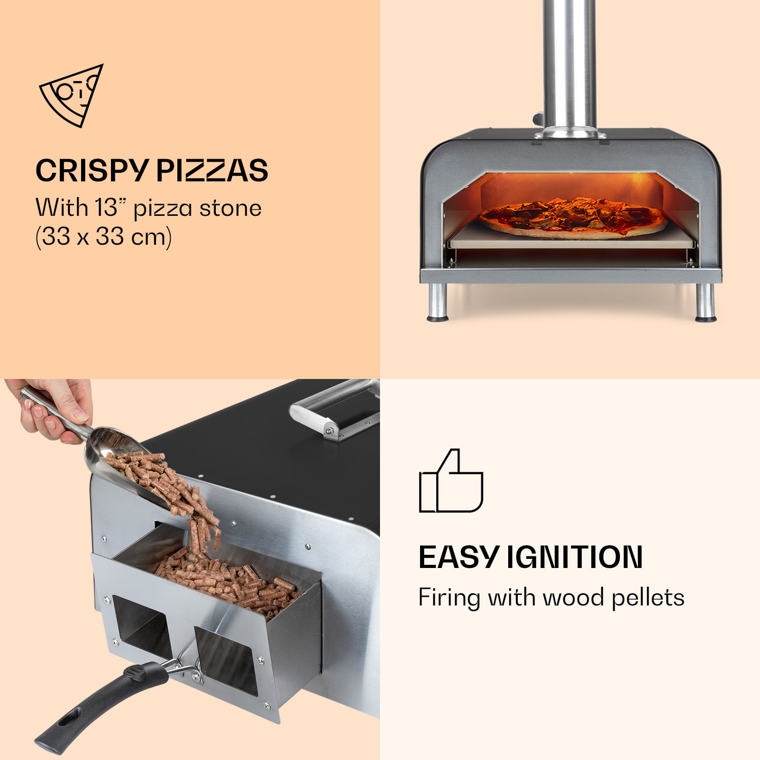 Klarstein Diavolo, peletová pec na pizzu, vrátane kameňa na pizzu, teplomer, nehrdzavejúca oceľ – Obrázok 2