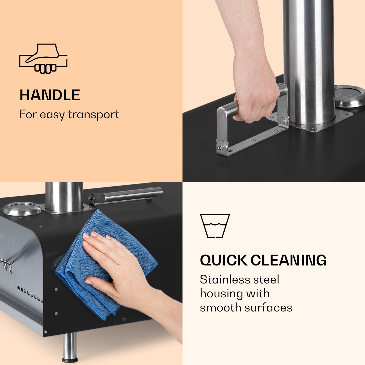 Klarstein Diavolo, peletová pec na pizzu, vrátane kameňa na pizzu, teplomer, nehrdzavejúca oceľ – Obrázok 4