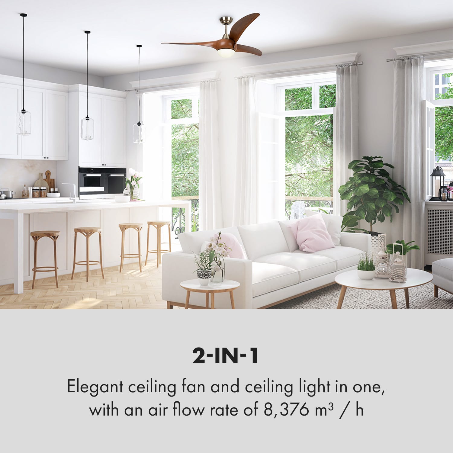 Klarstein Monteverde, stropný ventilátor, stropné svetlo, 52", 8376 m³/h, 3 lopatky