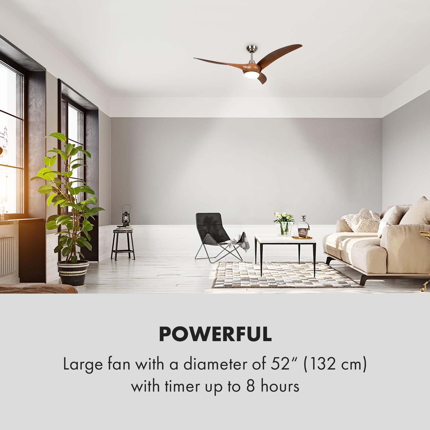 Klarstein Monteverde, stropný ventilátor, stropné svetlo, 52", 8376 m³/h, 3 lopatky – Obrázok 5