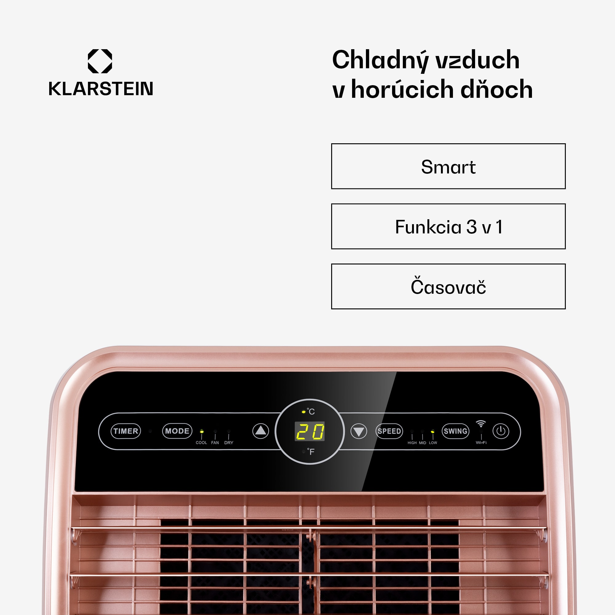 Klarstein Metrobreeze New York Smart 12k, mobilná klimatizácia, 12 000 BTU/3,5 kW, A, diaľkový ovládač, ružovozlatá
