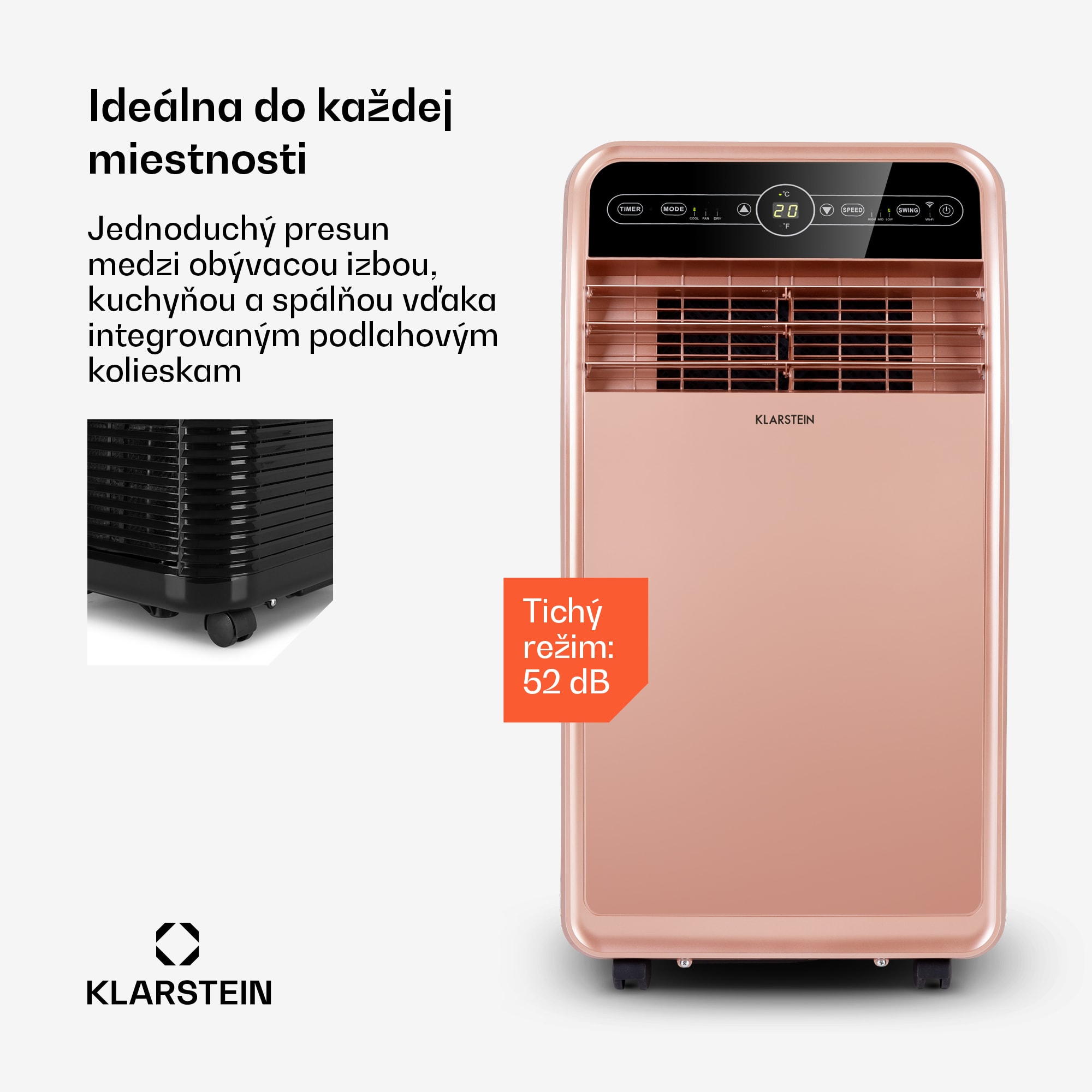 Klarstein Metrobreeze New York Smart 12k, mobilná klimatizácia, 12 000 BTU/3,5 kW, A, diaľkový ovládač, ružovozlatá – Obrázok 3