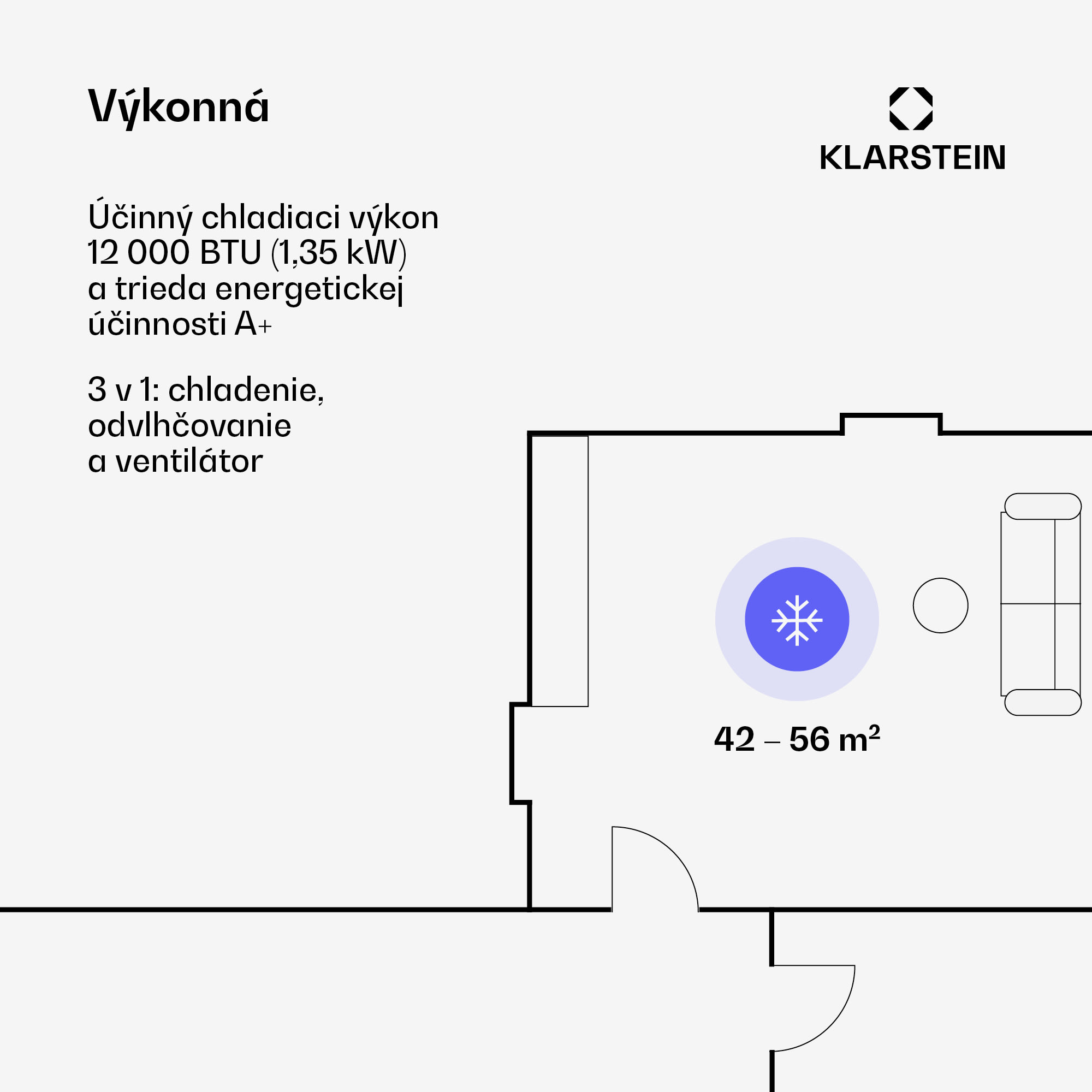Klarstein Grandbreeze Eco 12K, mobilná klimatizácia 3 v 1, 460 m³/h, 12 000 BTU/1,35 kW – Obrázok 2