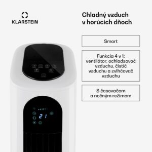 Klarstein Polar Tower Smart, ochladzovač vzduchu, ventilátor, 85 W, 7 l, diaľkový ovládač, 5 x chladiaci box