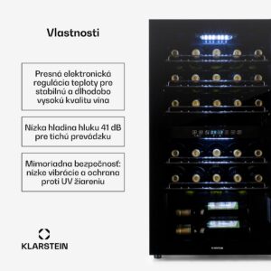Klarstein Shiraz 29 Duo, vinotéka, 80 l, 29 fliaš, 2 zóny, 5–22°C, dotykové ovládanie, čierna