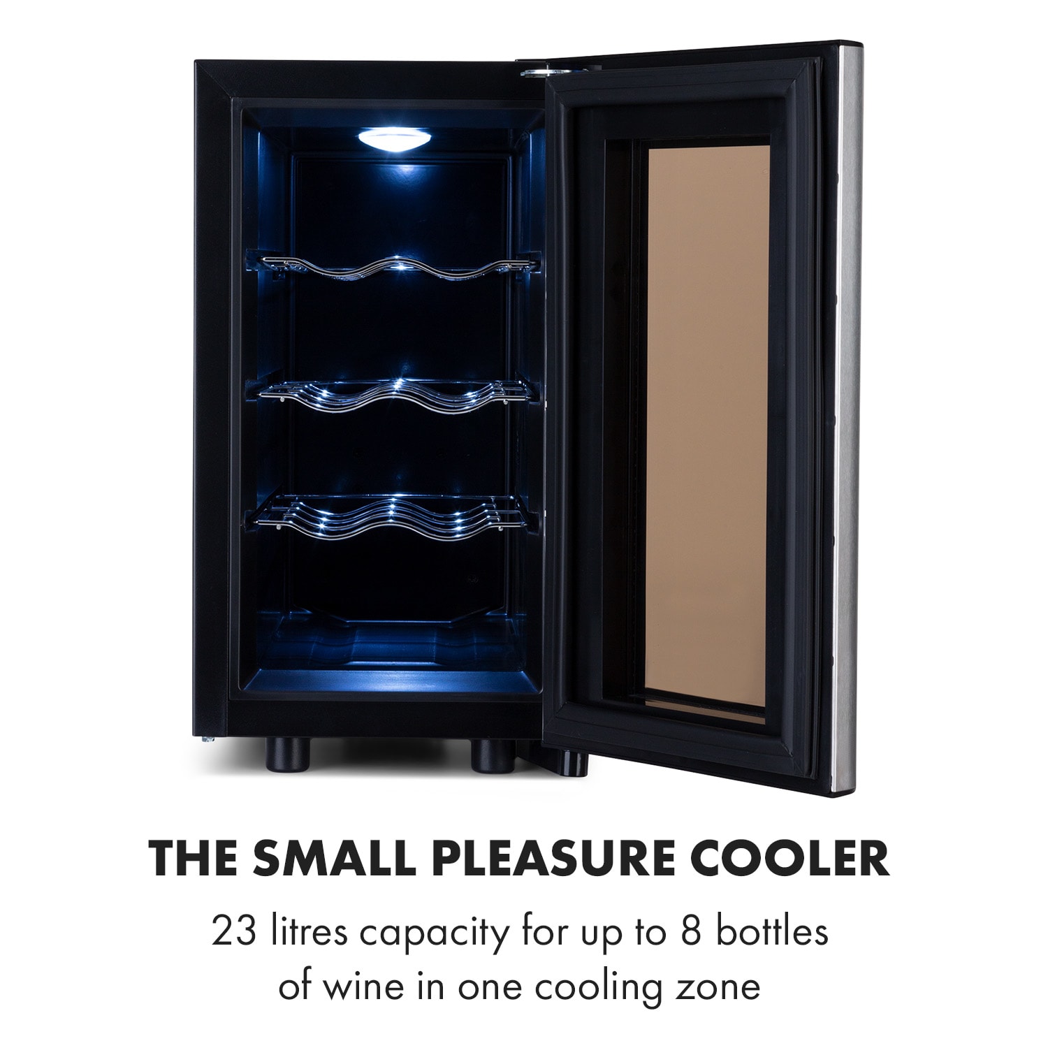 Klarstein Reserva 8 Slim Uno, vinotéka, 23 l, 8 fliaš, 11–18°C, 26 dB, nehrdzavejúca oceľ – Obrázok 2