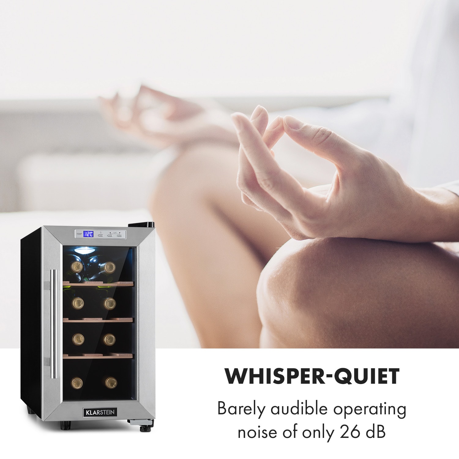 Klarstein Reserva 8 Uno, vinotéka, 23 l, 8 fliaš, 11–18°C, 26 dB, nehrdzavejúca oceľ – Obrázok 4