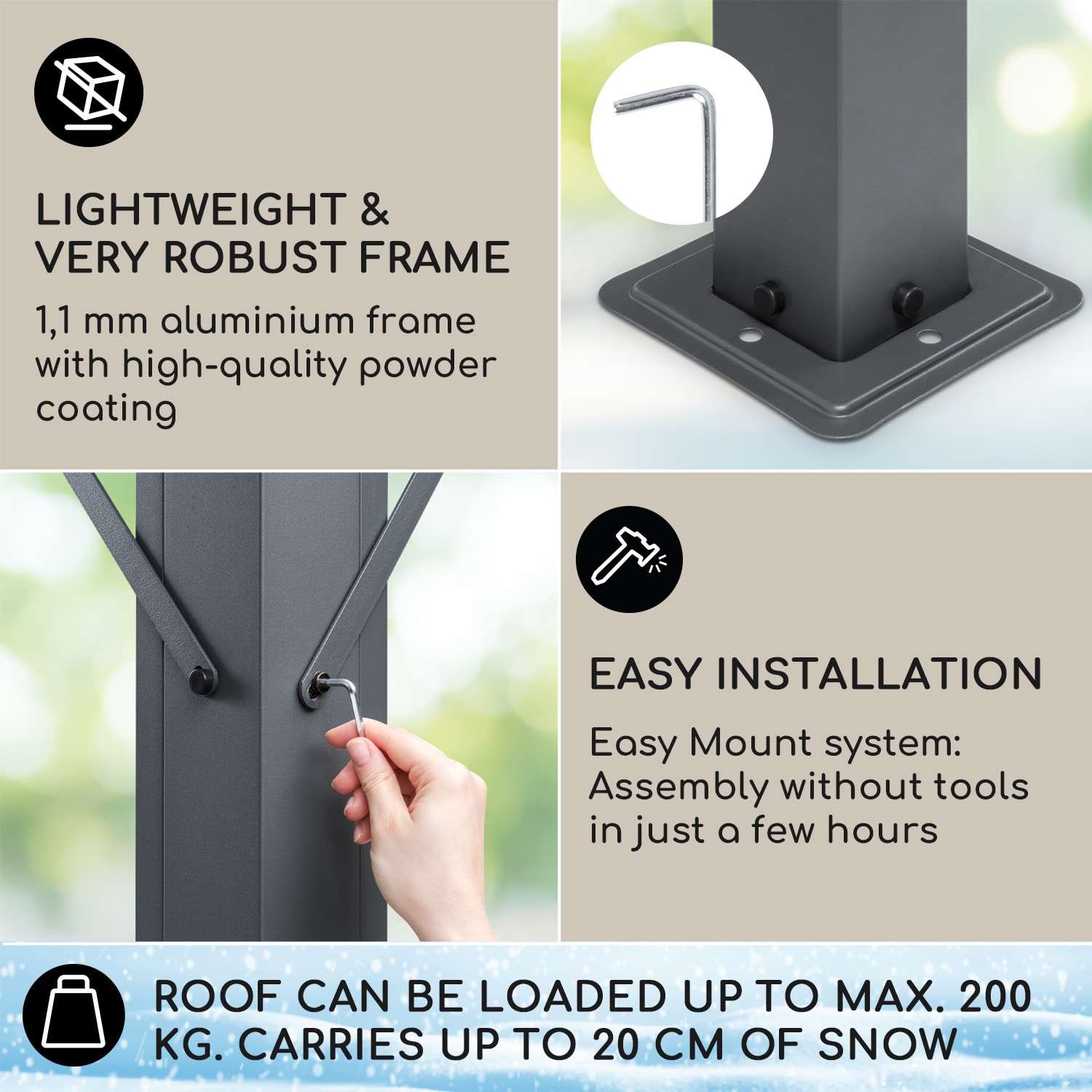 Blumfeldt Pantheon Solid Sky Expand, pergola, dvojitá, bočné steny, 3 x 3 – 5,6 m, hliník – Obrázok 2