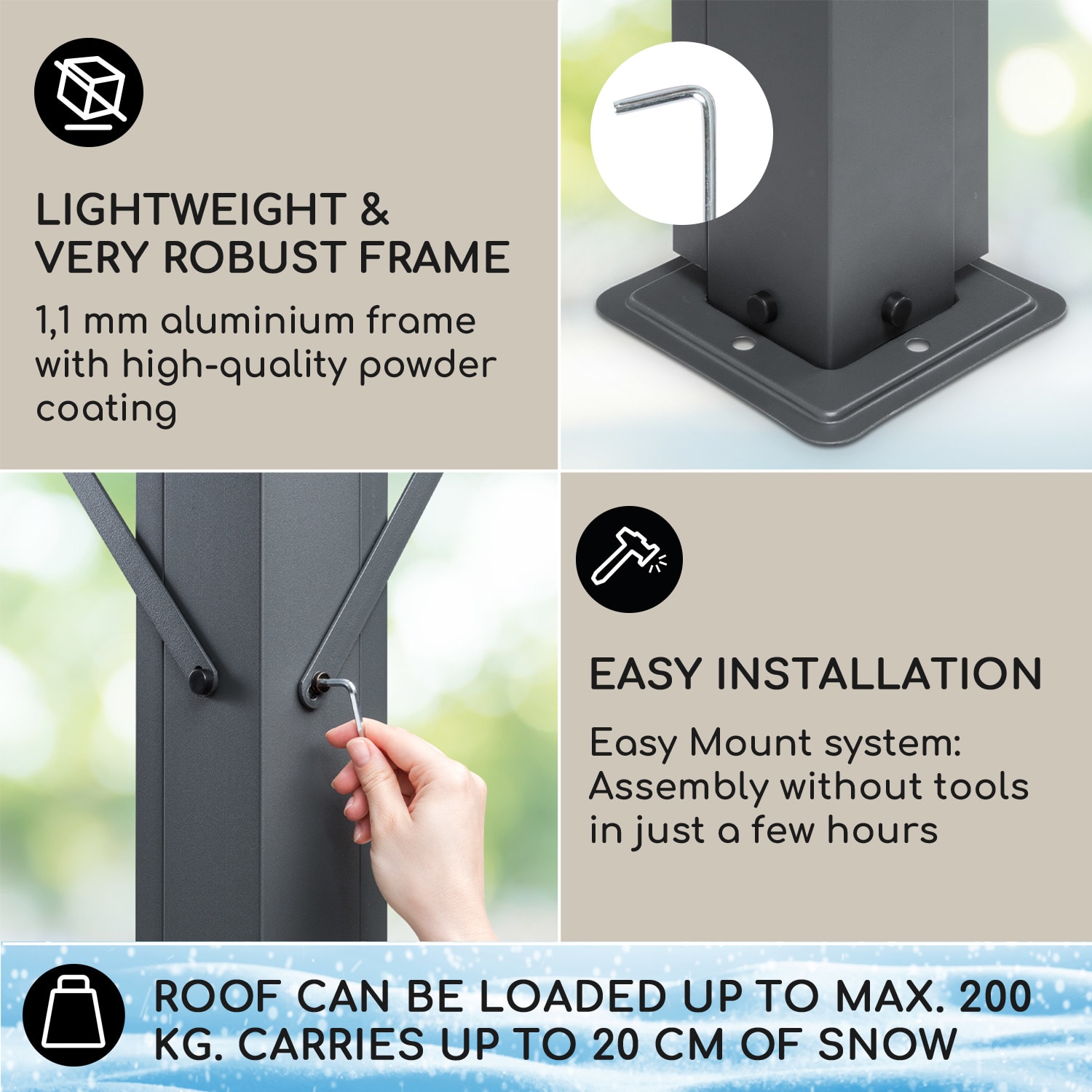 Blumfeldt Pantheon Cortina Solid Sky, pergola, prístrešok, 3 x 3 m, polykarbonát – Obrázok 2