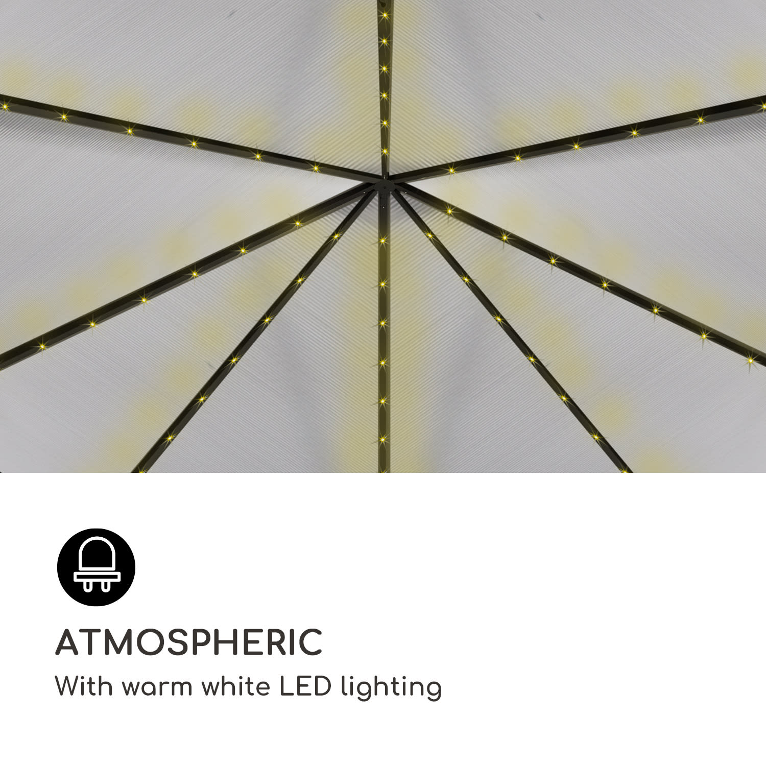 Blumfeldt Pantheon Solid Sky Ambient Solar, altánok so strechou, 3 x 4 m, polykarbonát, hliník, osvetlený – Obrázok 2