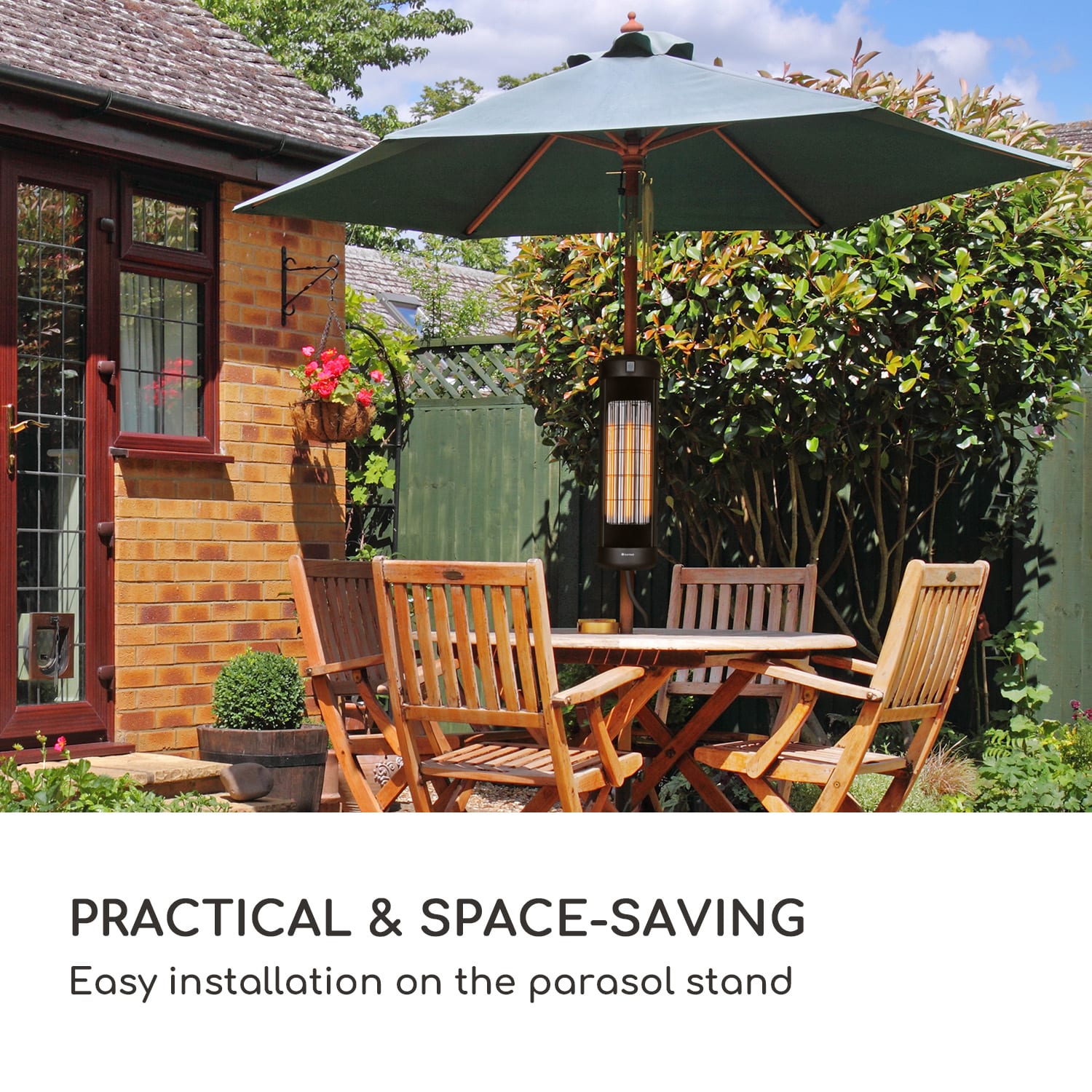 Blumfeldt Heat Guru Turbo, sálavý ohrievač, 2000 W, IP54, vonkajšie použitie, montáž na slnečníky – Obrázok 2