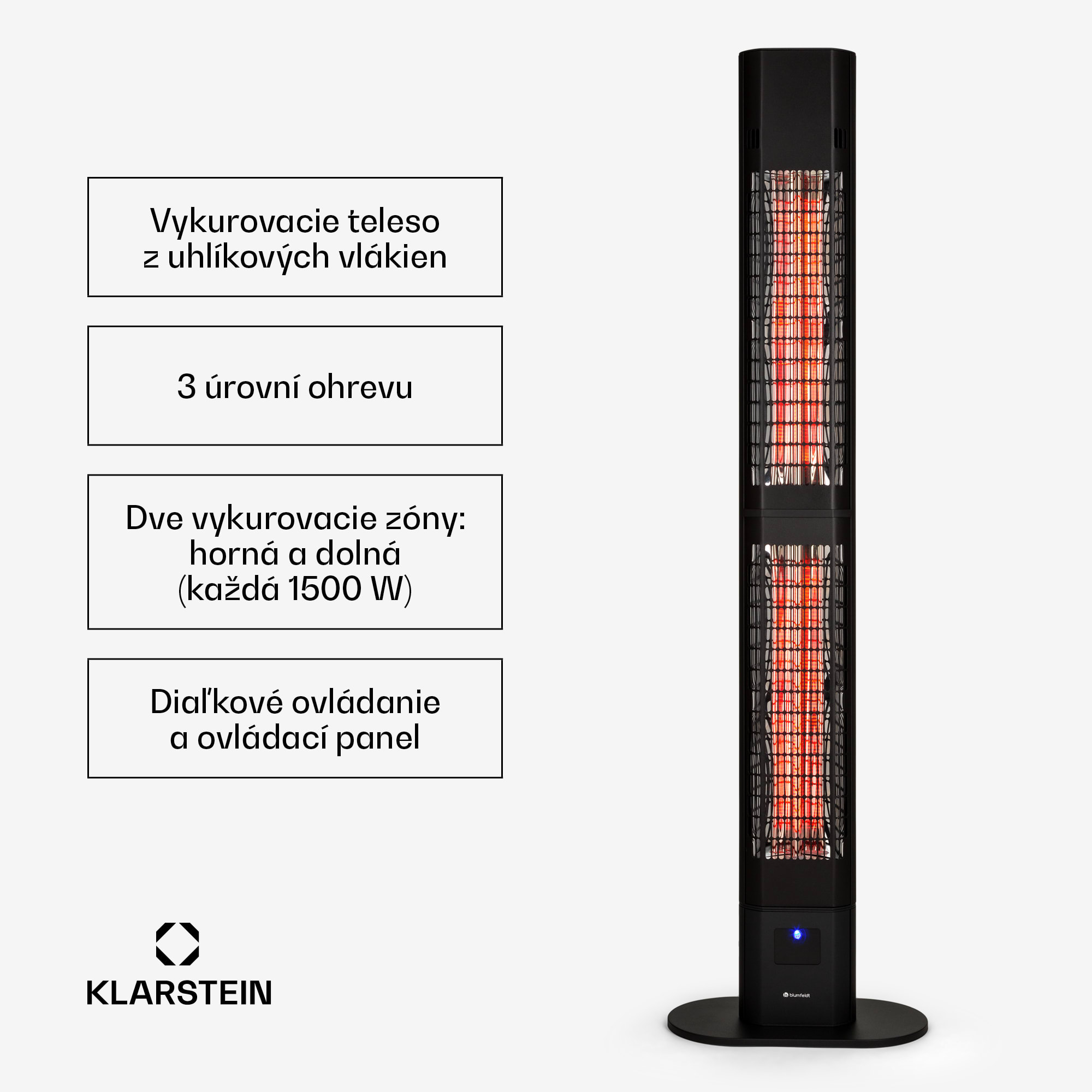 Blumfeldt Heat Guru 3000, sálavý ohrievač, 3000 W, IP54, na vonkajšie použitie, diaľkové ovládanie