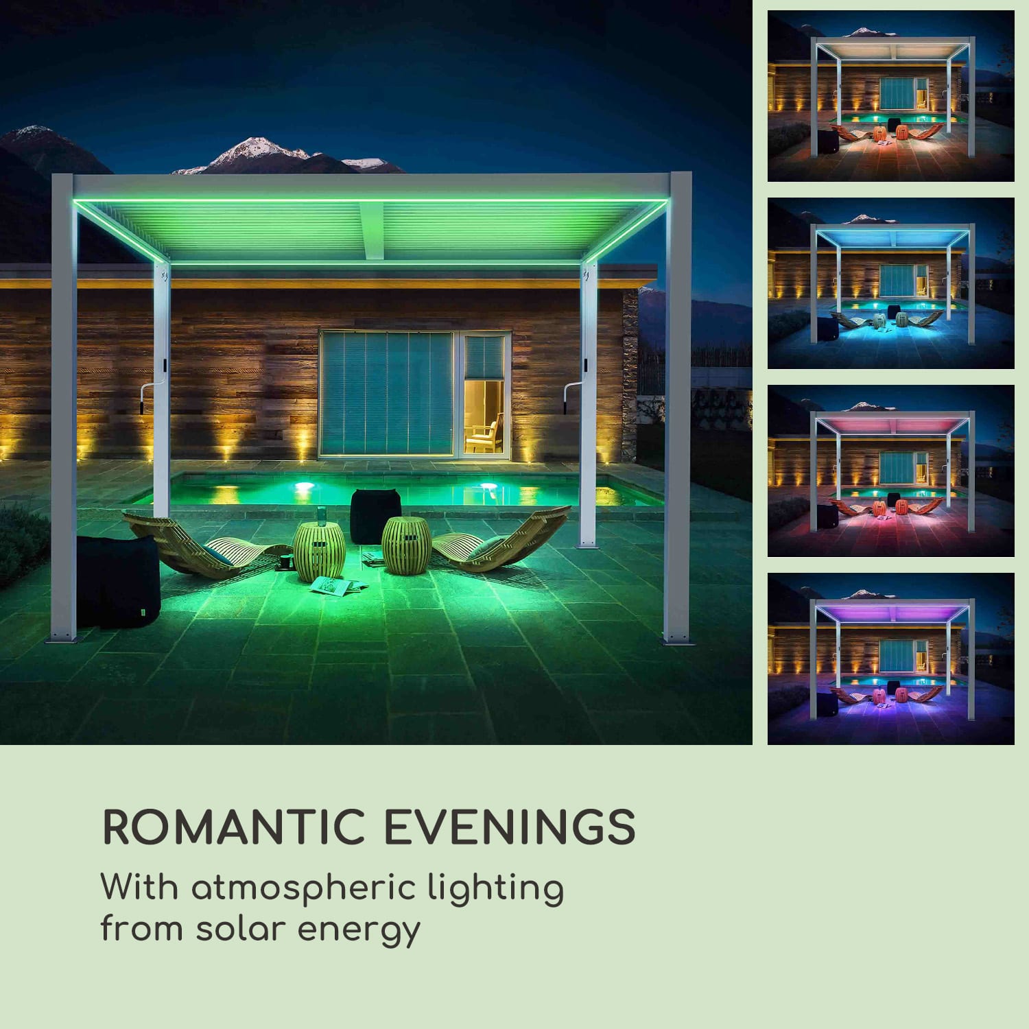 Blumfeldt Pantheon Climax Ambient, altánok, 3 x 3 m, 4 rohové stĺpiky, bioklimatická strecha – Obrázok 3