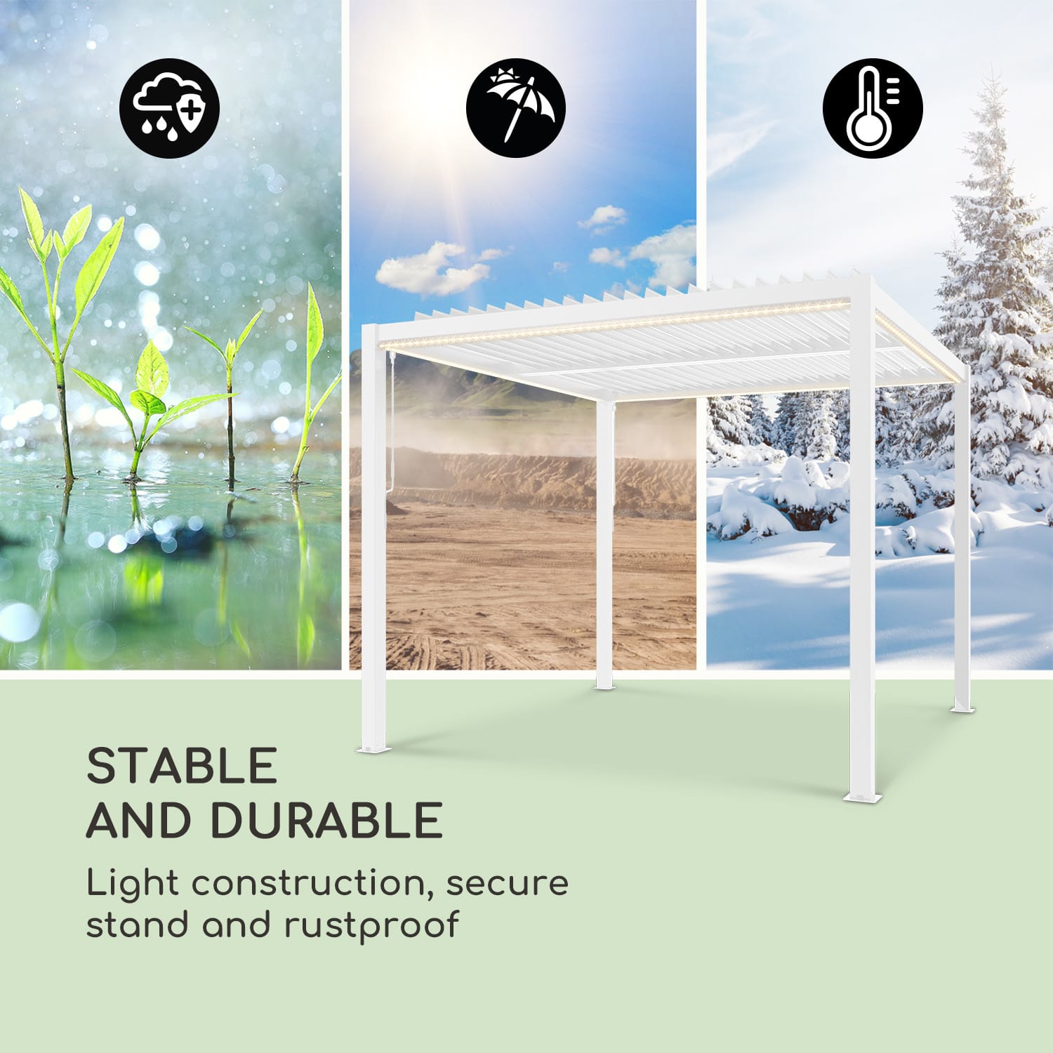 Blumfeldt Pantheon Climax Ambient, altánok, 3 x 3 m, 4 rohové stĺpiky, bioklimatická strecha – Obrázok 5