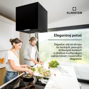 Klarstein Kronleuchter, digestor, 44 cm, ostrovčekový, 596 m³/h, LED panel, A, čierny