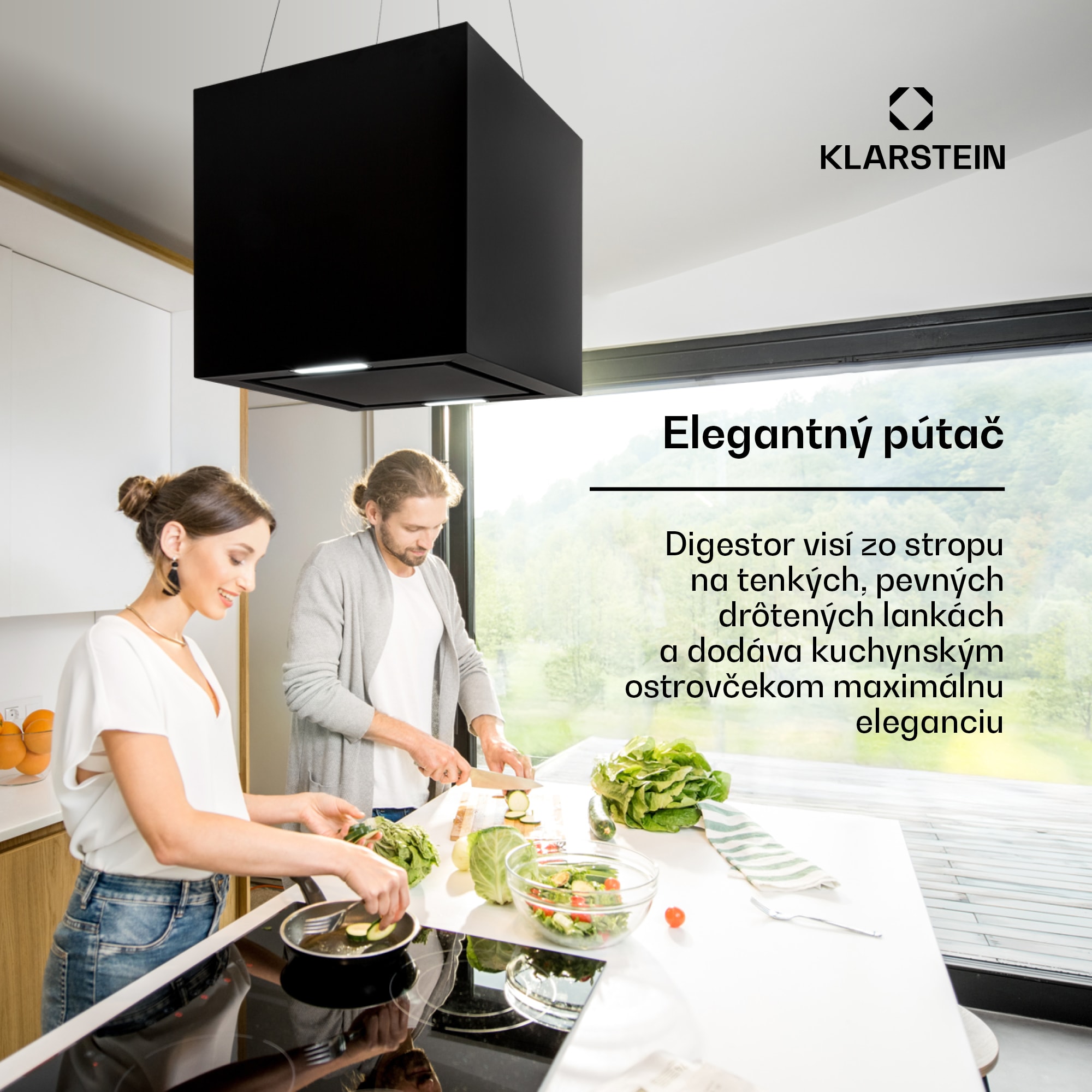 Klarstein Kronleuchter, digestor, 44 cm, ostrovčekový, 596 m³/h, LED panel, A, čierny