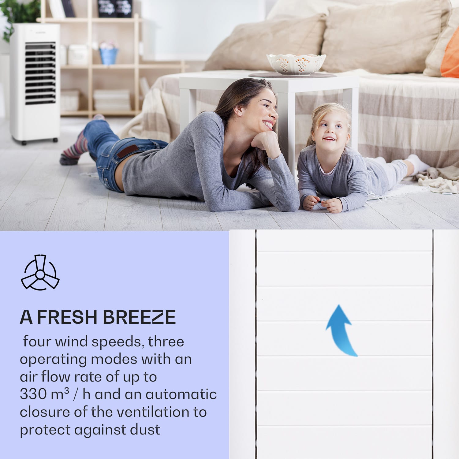 Klarstein IceWind Max, 3 v 1 ochladzovač vzduchu, 60 W, 330 m³/h, 6 l, oscilácia, časovač, diaľkový ovládač