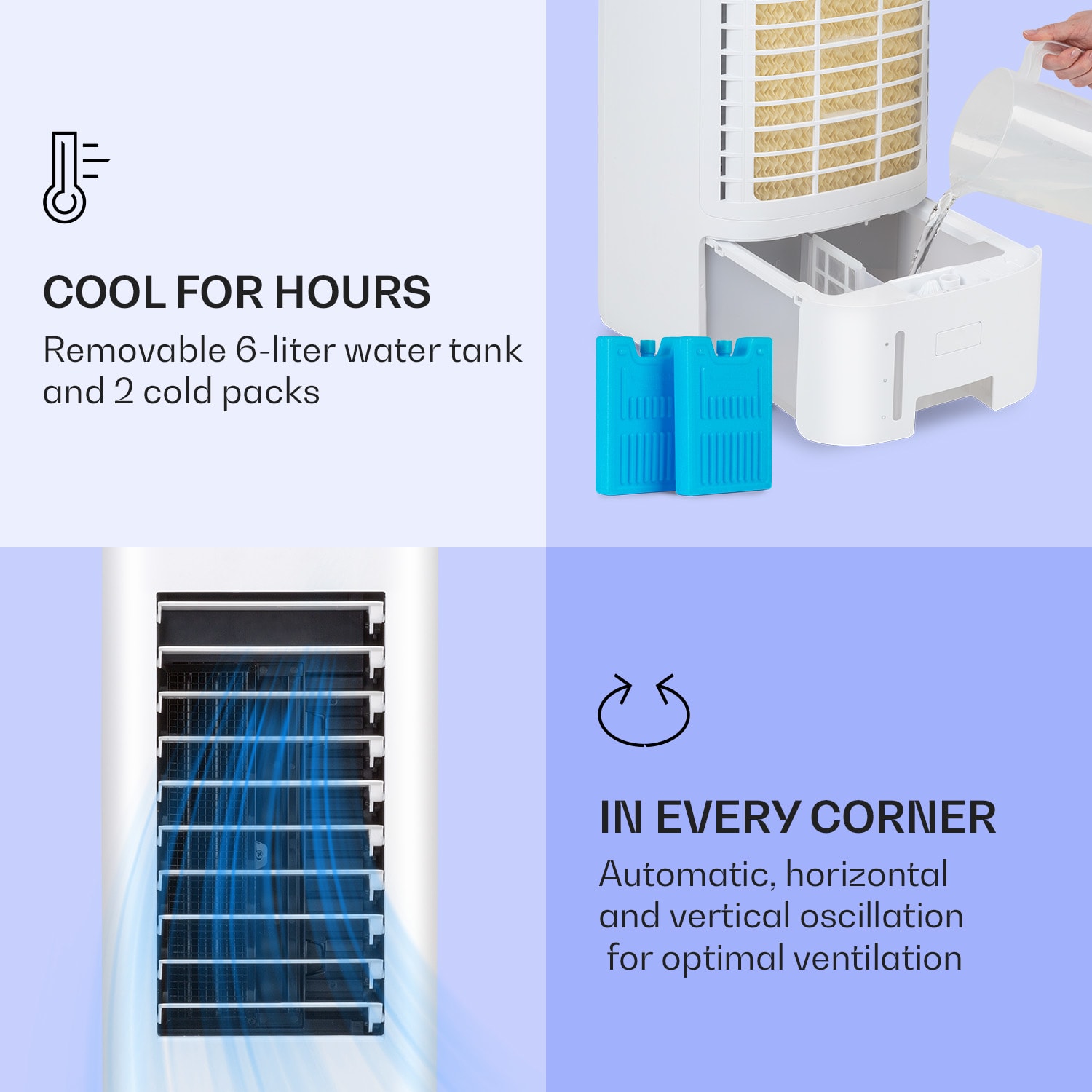 Klarstein IceWind Max, 3 v 1 ochladzovač vzduchu, 60 W, 330 m³/h, 6 l, oscilácia, časovač, diaľkový ovládač – Obrázok 4