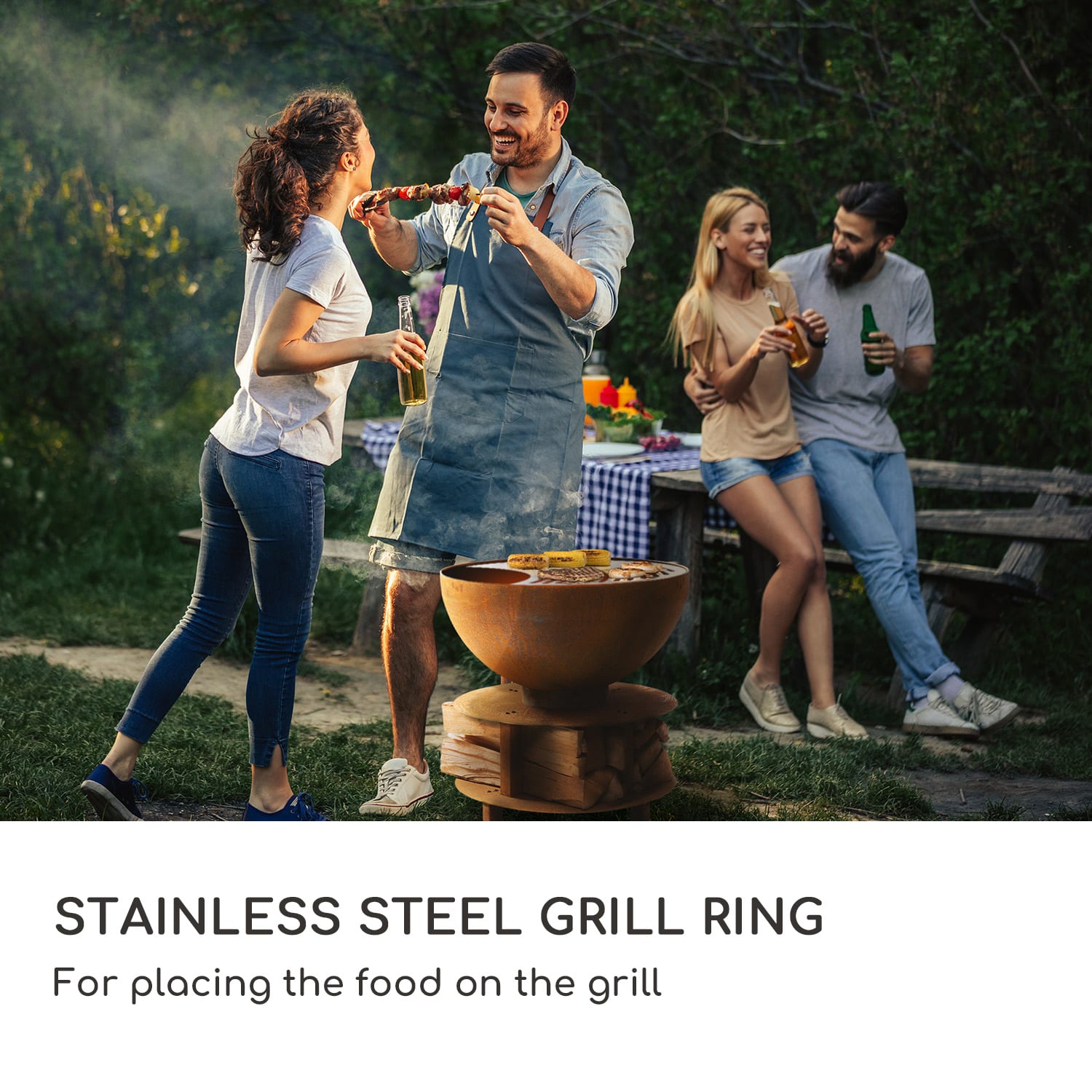 Blumfeldt Savage 2.0, okrúhle ohnisko s grilom, Ø 60 cm, stabilný podstavec, priestor na drevo – Obrázok 4