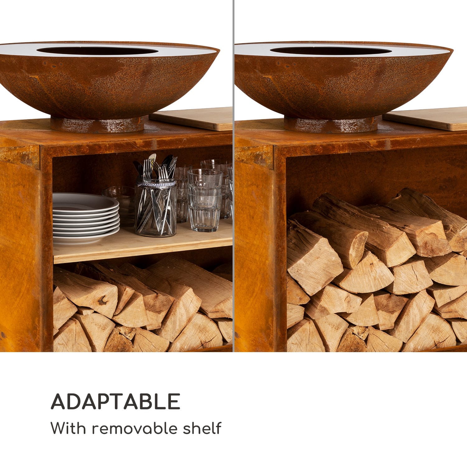 Blumfeldt Savage 2.0 Wide, ohnisko s grilom, bambusová doska na krájanie, ochranný kryt – Obrázok 3