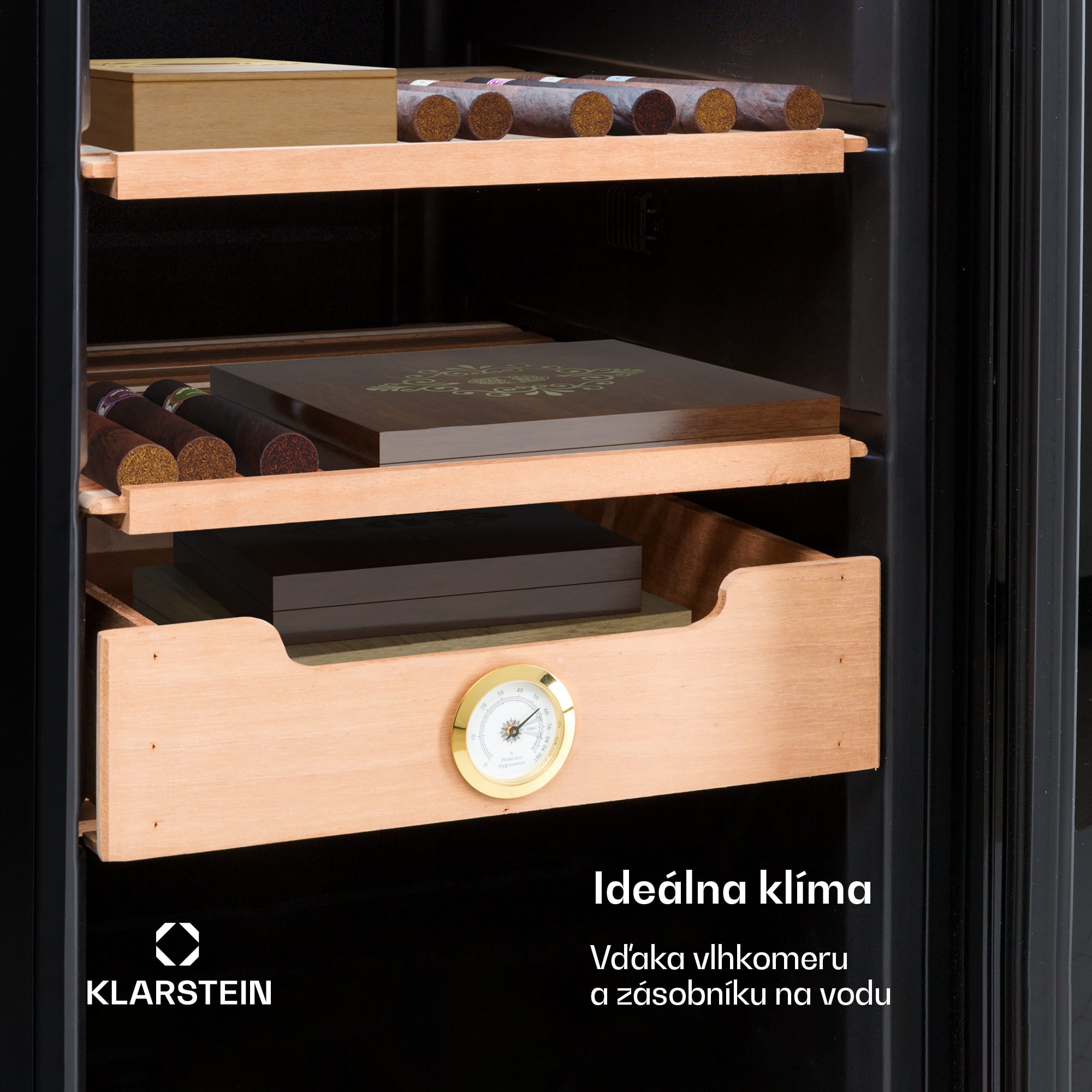 Klarstein El Presidente 37, humidor na cigary, 37 l, 2 zásuvky, 1 priehradka z cédrového dreva – Obrázok 3