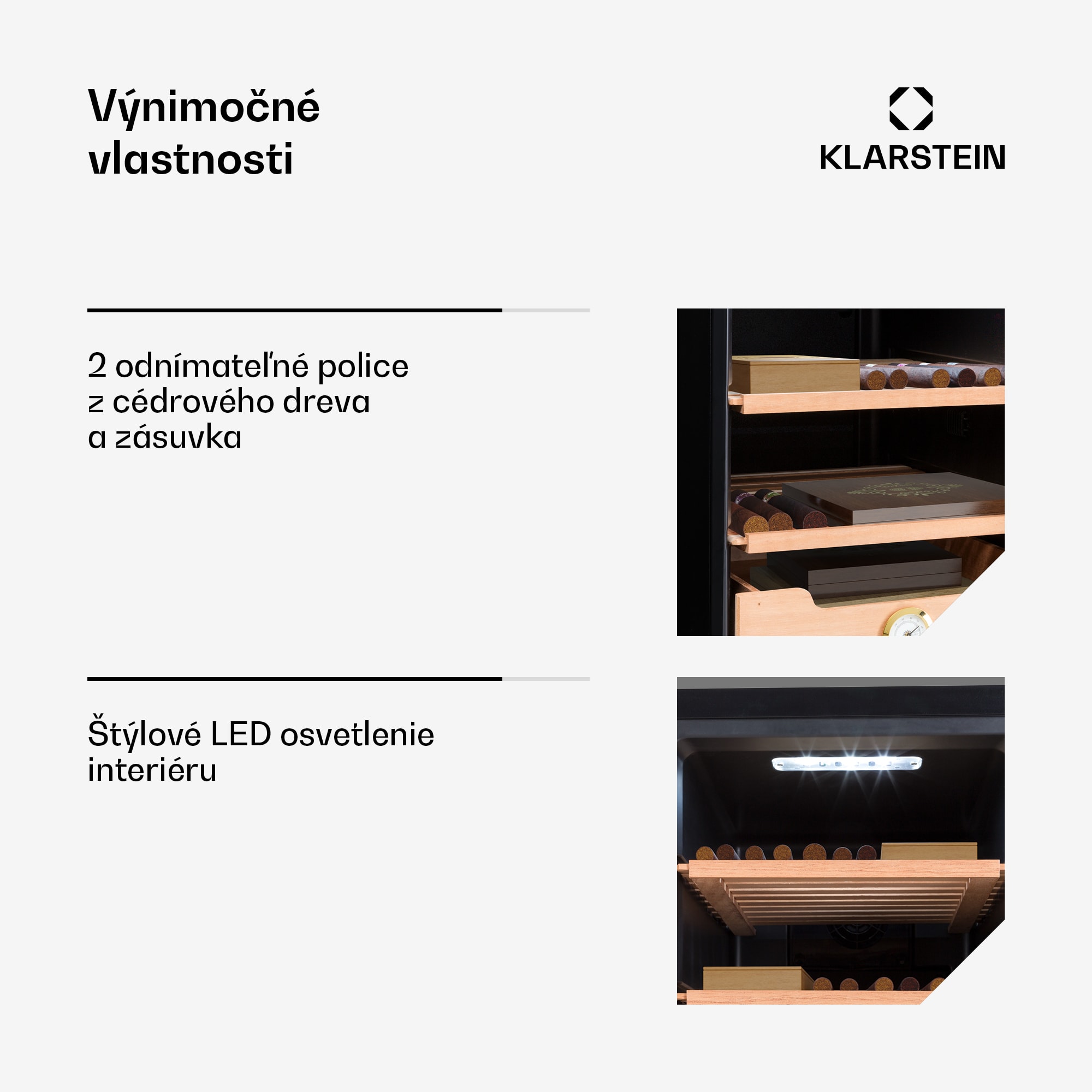 Klarstein El Presidente 37, humidor na cigary, 37 l, 2 zásuvky, 1 priehradka z cédrového dreva – Obrázok 4