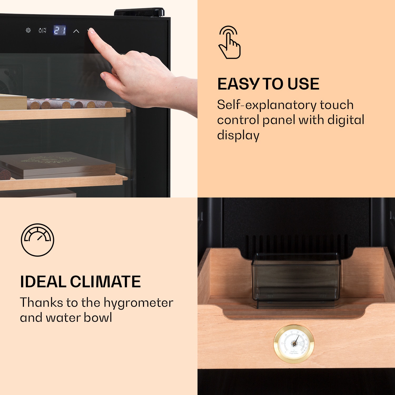 Klarstein El Presidente 37, humidor na cigary, 37 l, 2 zásuvky, 1 priehradka z cédrového dreva – Obrázok 4