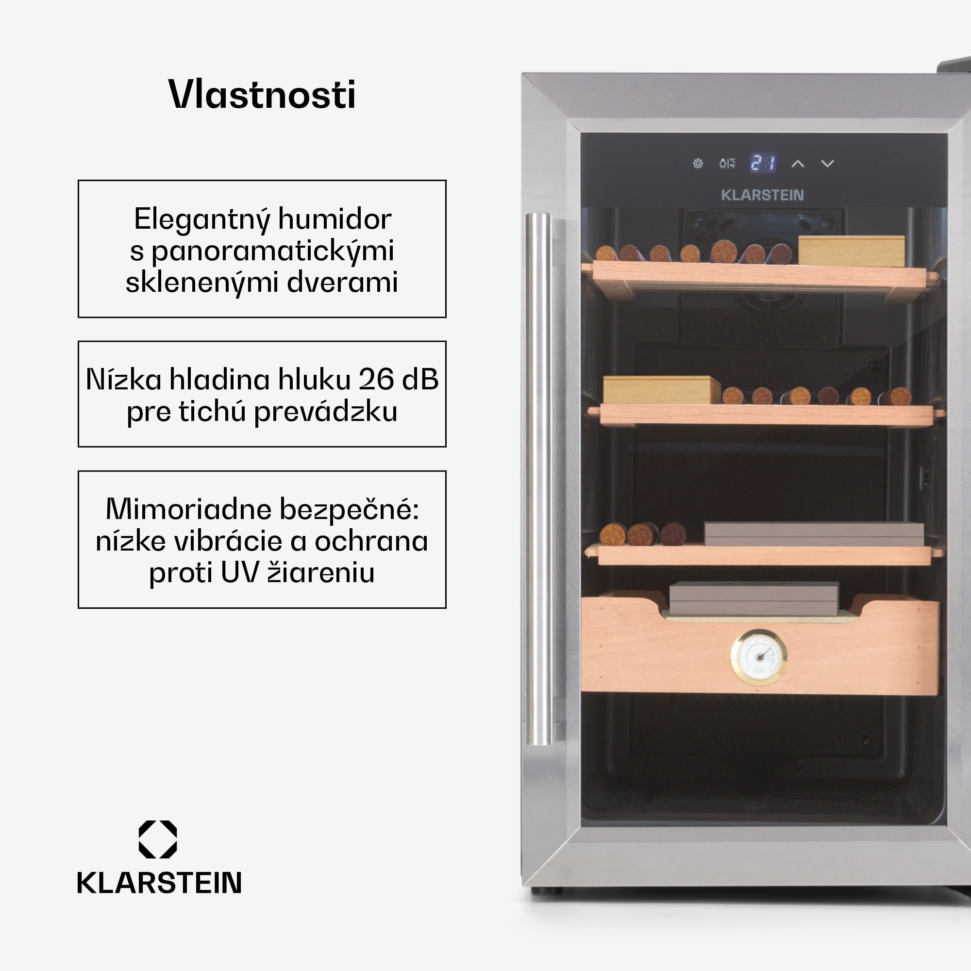 Klarstein El Presidente 48, humidor na cigary, 48 l, 2 zásuvky, 1 priehradka z cédrového dreva