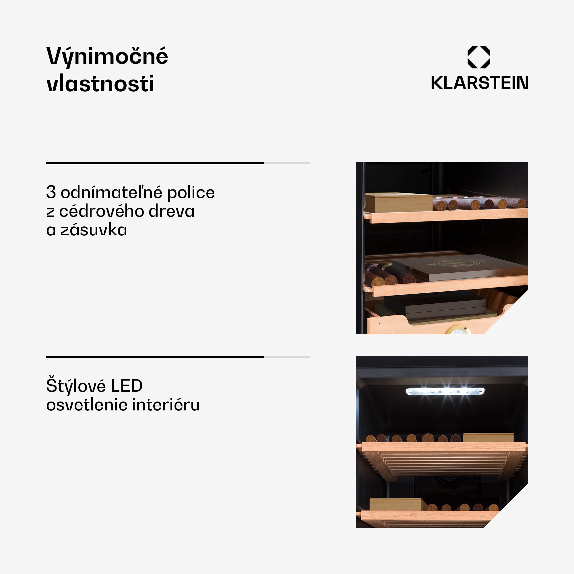 Klarstein El Presidente 48, humidor na cigary, 48 l, 2 zásuvky, 1 priehradka z cédrového dreva – Obrázok 4