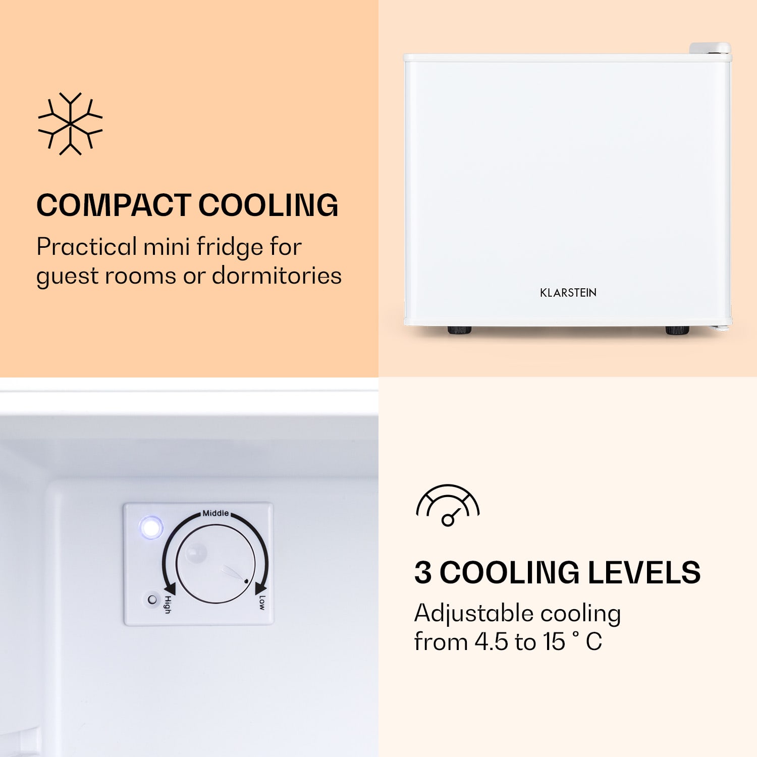 Klarstein Geheimversteck, mini chladnička, 17 l, 2 úrovne, 26dB, termoelektrická – Obrázok 4