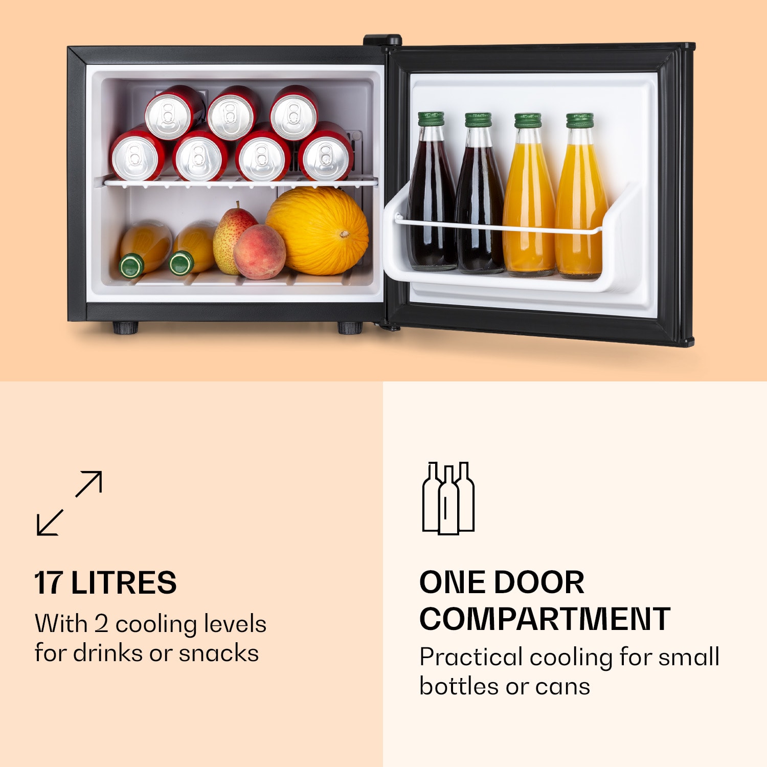 Klarstein Geheimversteck, mini chladnička, 17 l, 2 úrovne, 26dB, termoelektrická – Obrázok 2