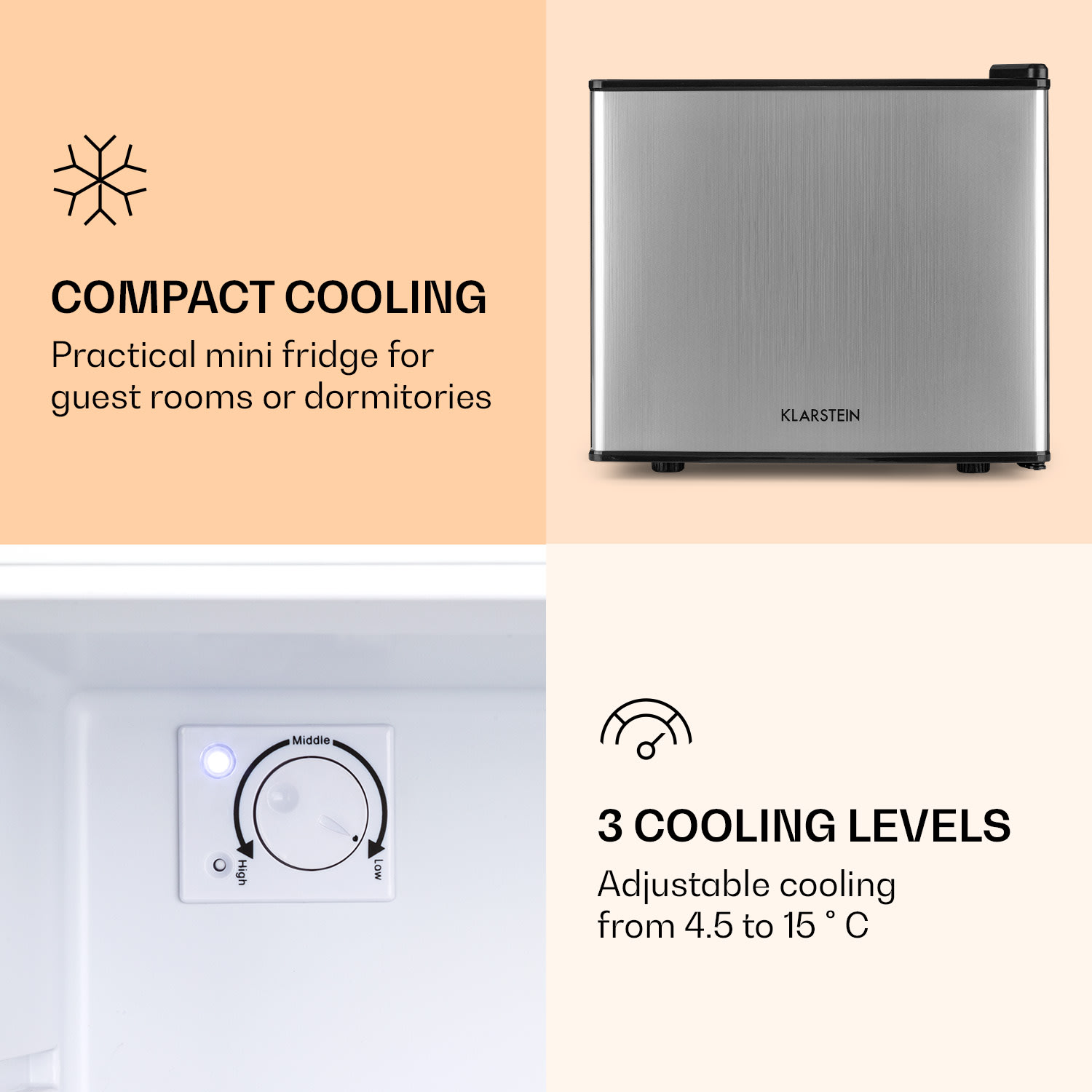 Klarstein Geheimversteck, mini chladnička, 17 l, 2 úrovne, 26dB, termoelektrická – Obrázok 4