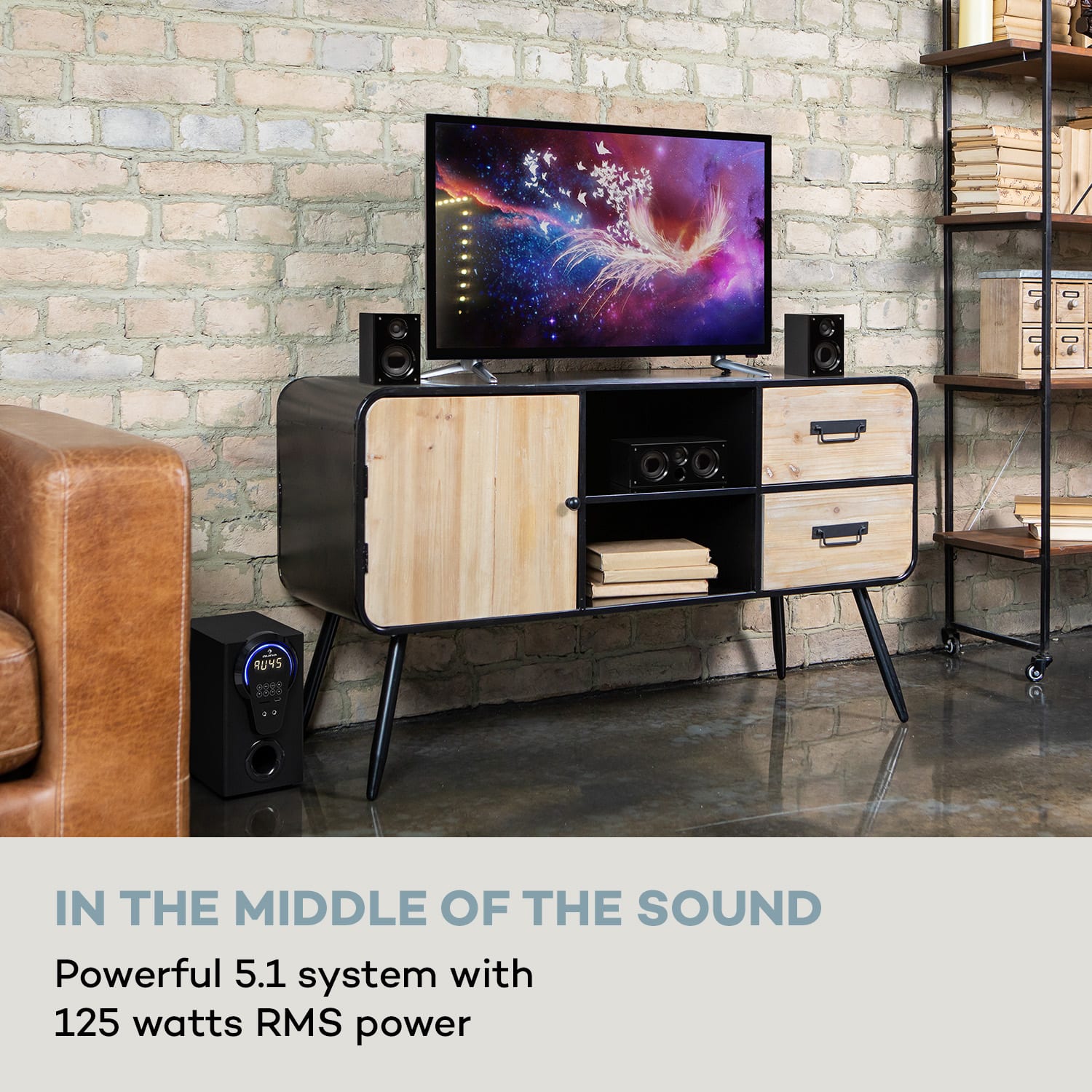 Auna Areal 525 DG, 5.1 systém domáceho kina, 125 W RMS, optický vstup, BT, USB, SD, AUX, diaľkový ovládač