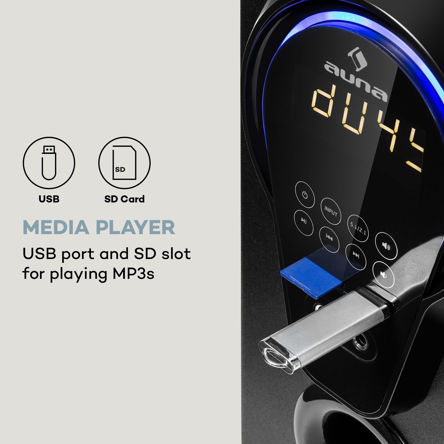 Auna Areal 525 DG, 5.1 systém domáceho kina, 125 W RMS, optický vstup, BT, USB, SD, AUX, diaľkový ovládač – Obrázok 4