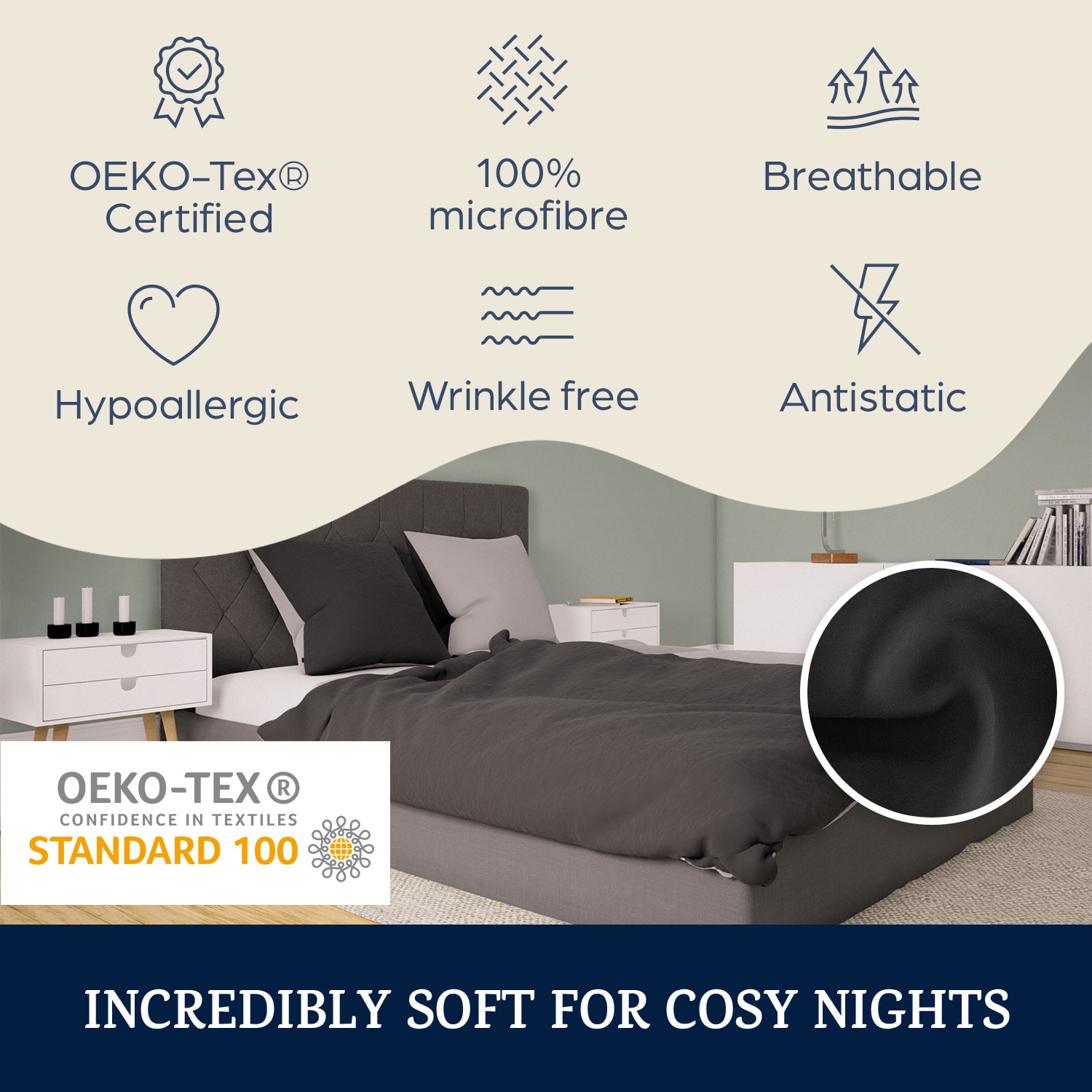 Sleepwise Soft Wonder-Edition, posteľná bielizeň, tmavosivá/svetlosivá, 155 x 200 cm, 80 x 80 cm