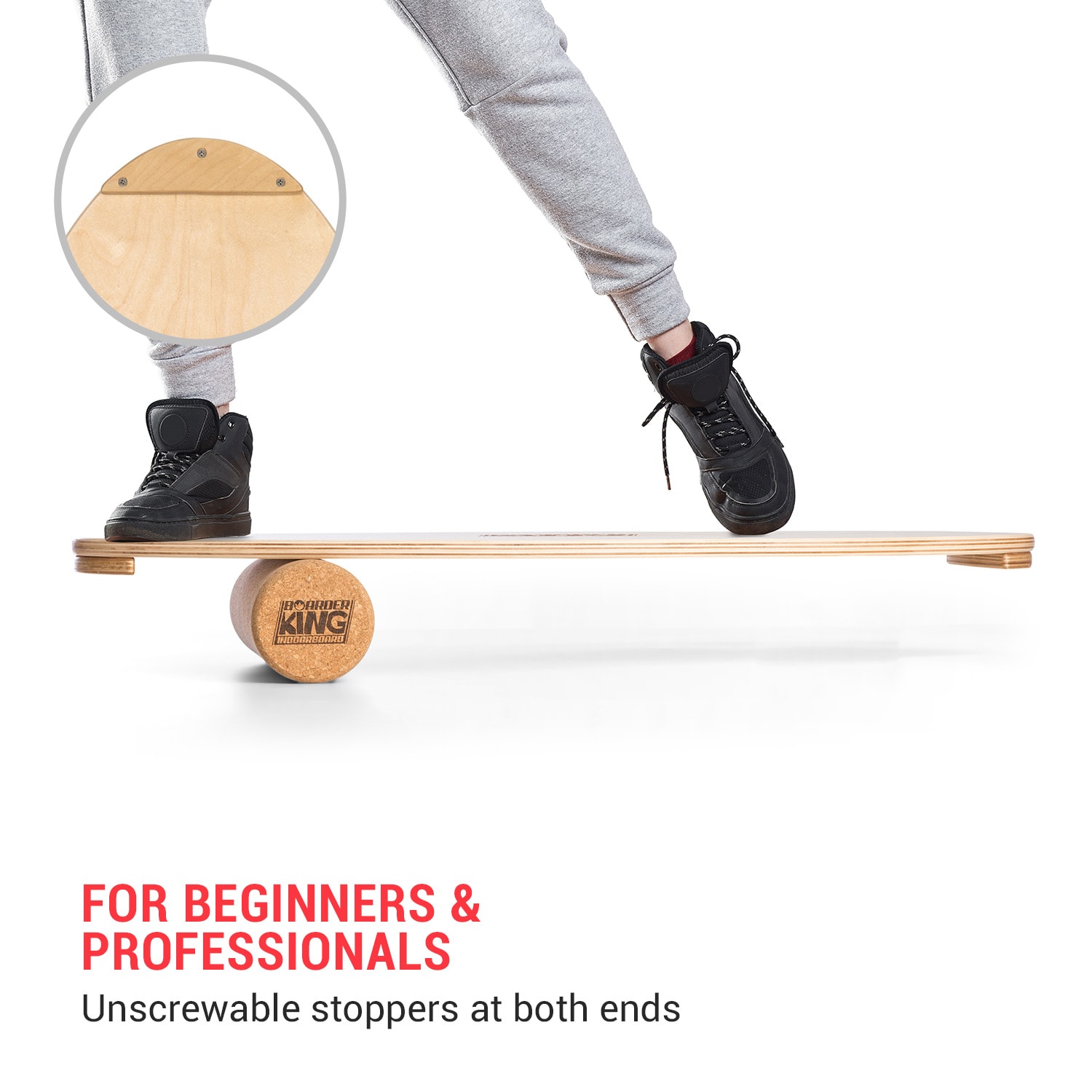 BoarderKING Indoorboard Allrounder, balančná doska, podložka, valec, drevo/korok – Obrázok 5