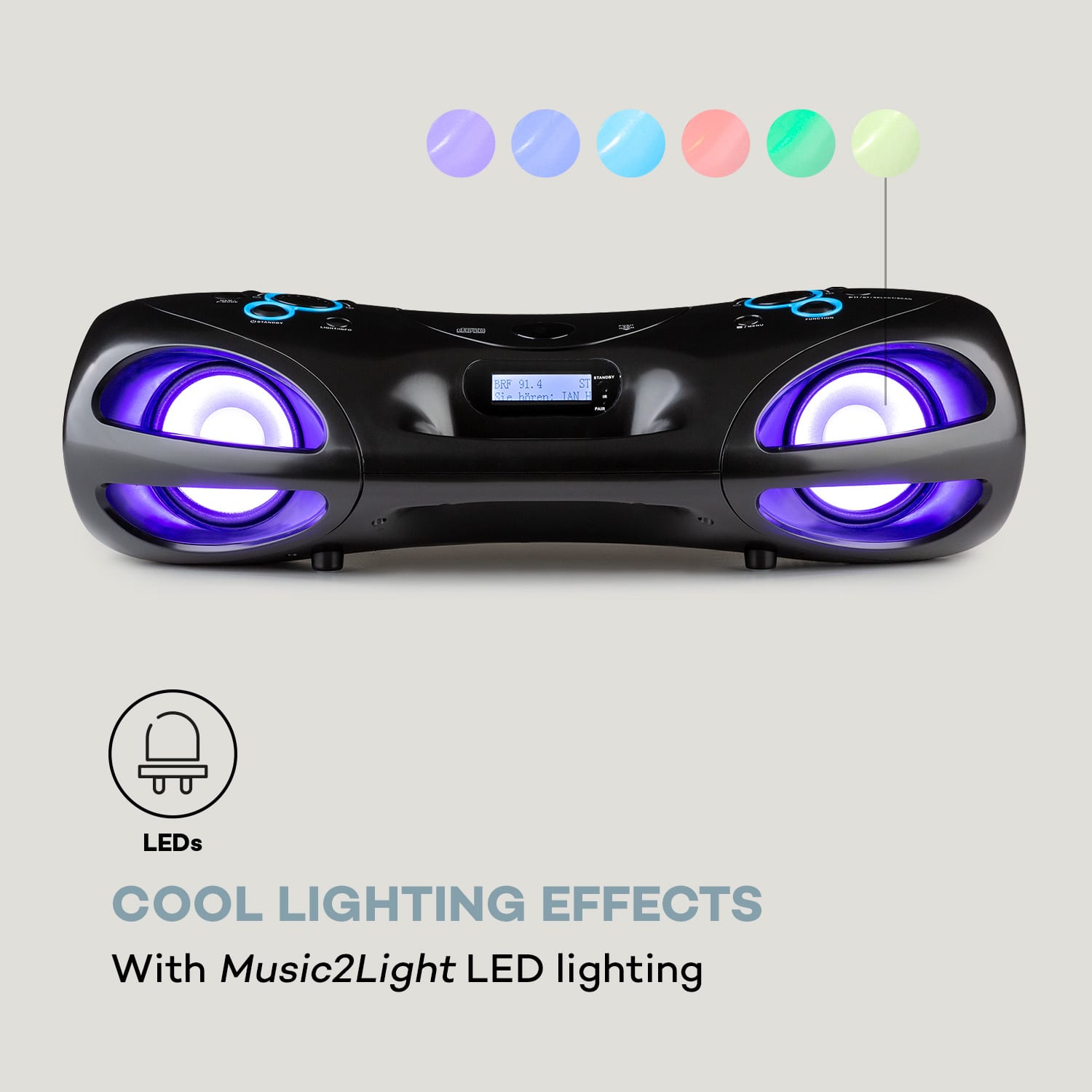 Auna Spacewoofer DAB Boombox, CD-prehrávač, DAB+, UKW, Bluetooth, diaľkové ovládanie, LED – Obrázok 2