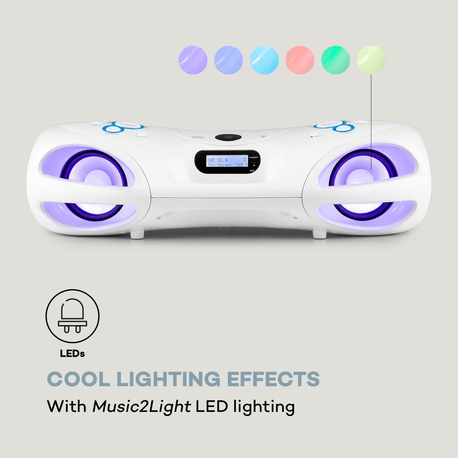 Auna Spacewoofer DAB Boombox, CD-prehrávač, DAB+, UKW, Bluetooth, diaľkové ovládanie, LED – Obrázok 2