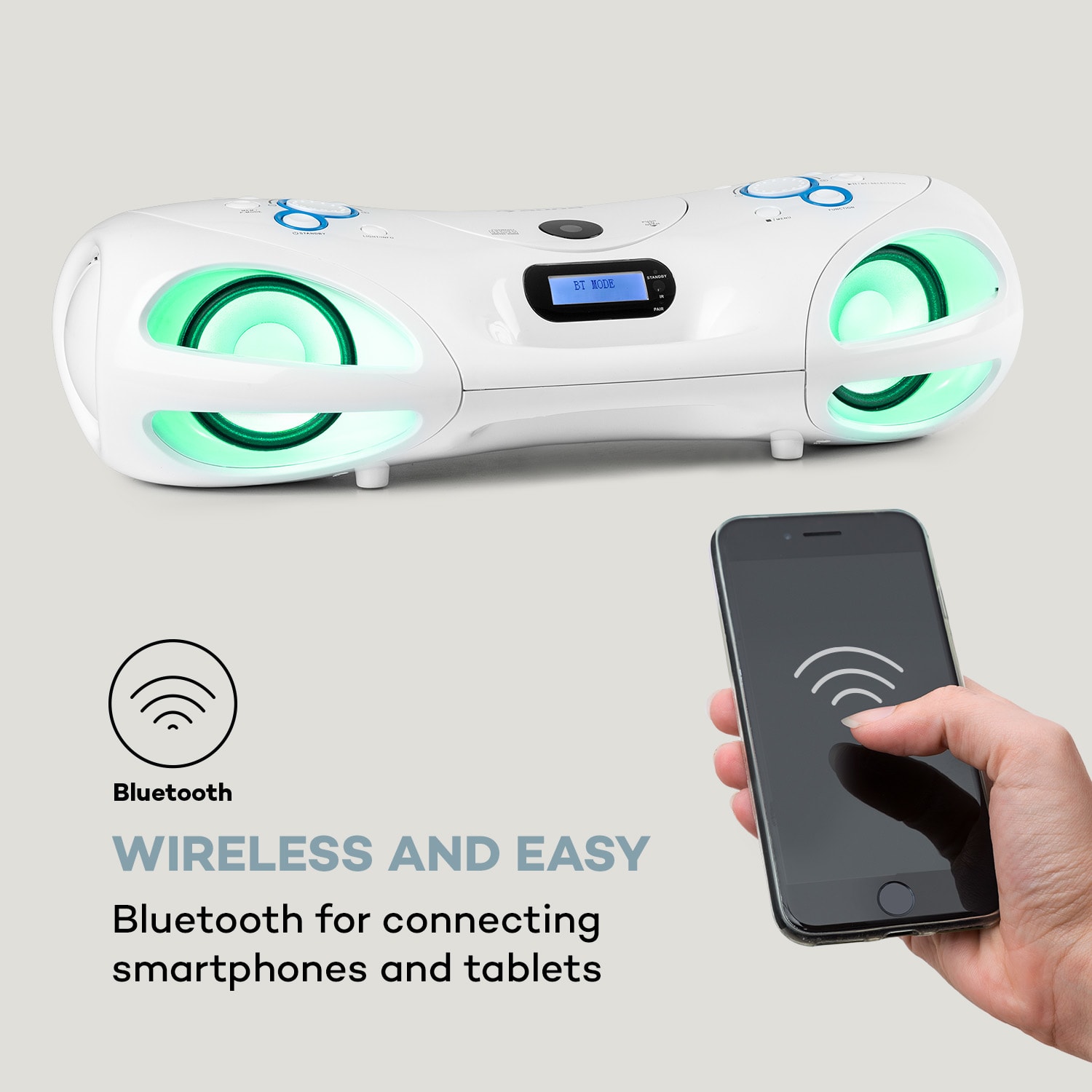 Auna Spacewoofer DAB Boombox, CD-prehrávač, DAB+, UKW, Bluetooth, diaľkové ovládanie, LED – Obrázok 4