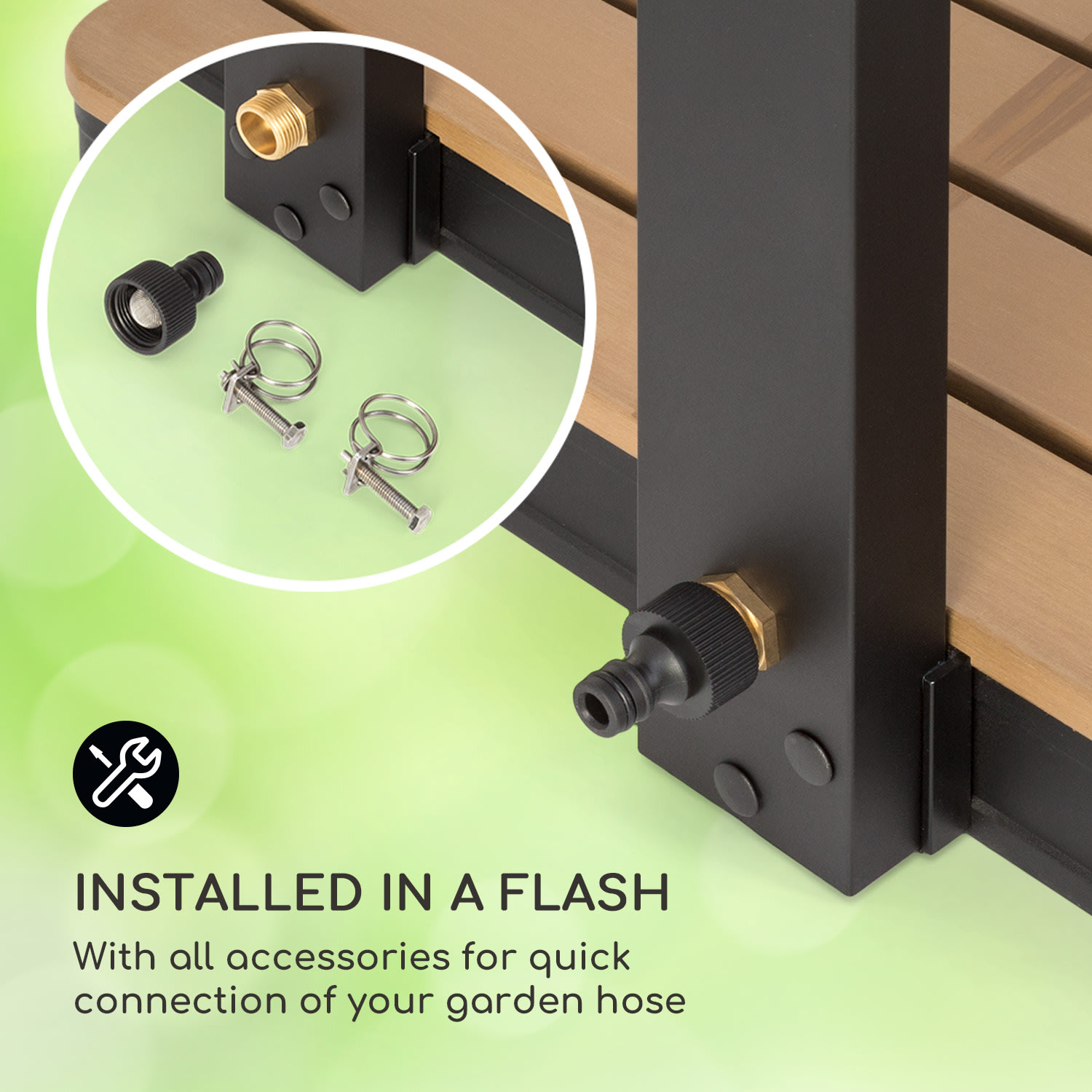 Blumfeldt Sumatra Breeze Square, záhradná sprcha, WPC, hliník, 70x55, hranatá – Obrázok 4